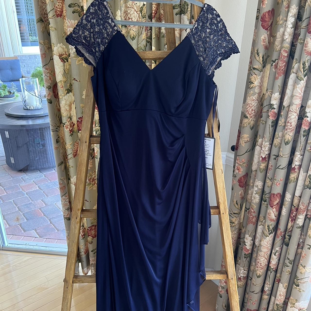 NEW WITH TAGS navy gown with embellished sleeves... - Depop