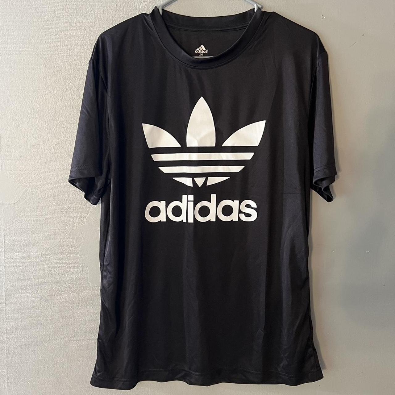 Adidas Black Graphic Tee Logo Size Large... - Depop