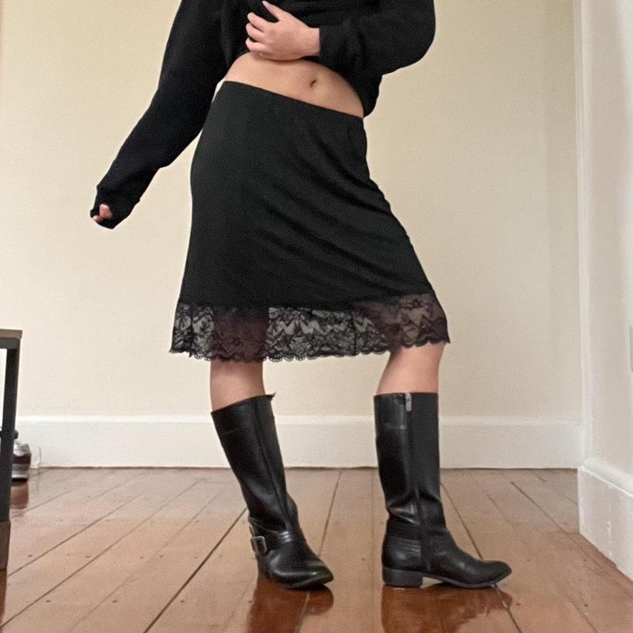 thrifted black slip skirt with lace... - Depop