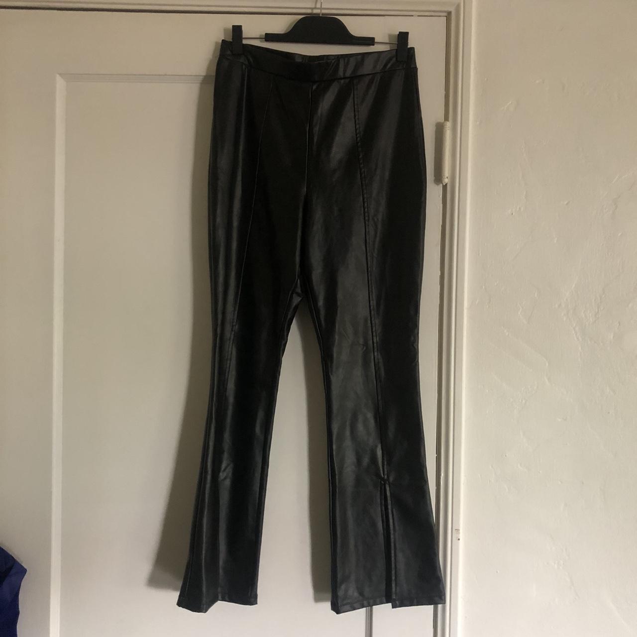 Faux leather pants open slit at the bottom - Depop
