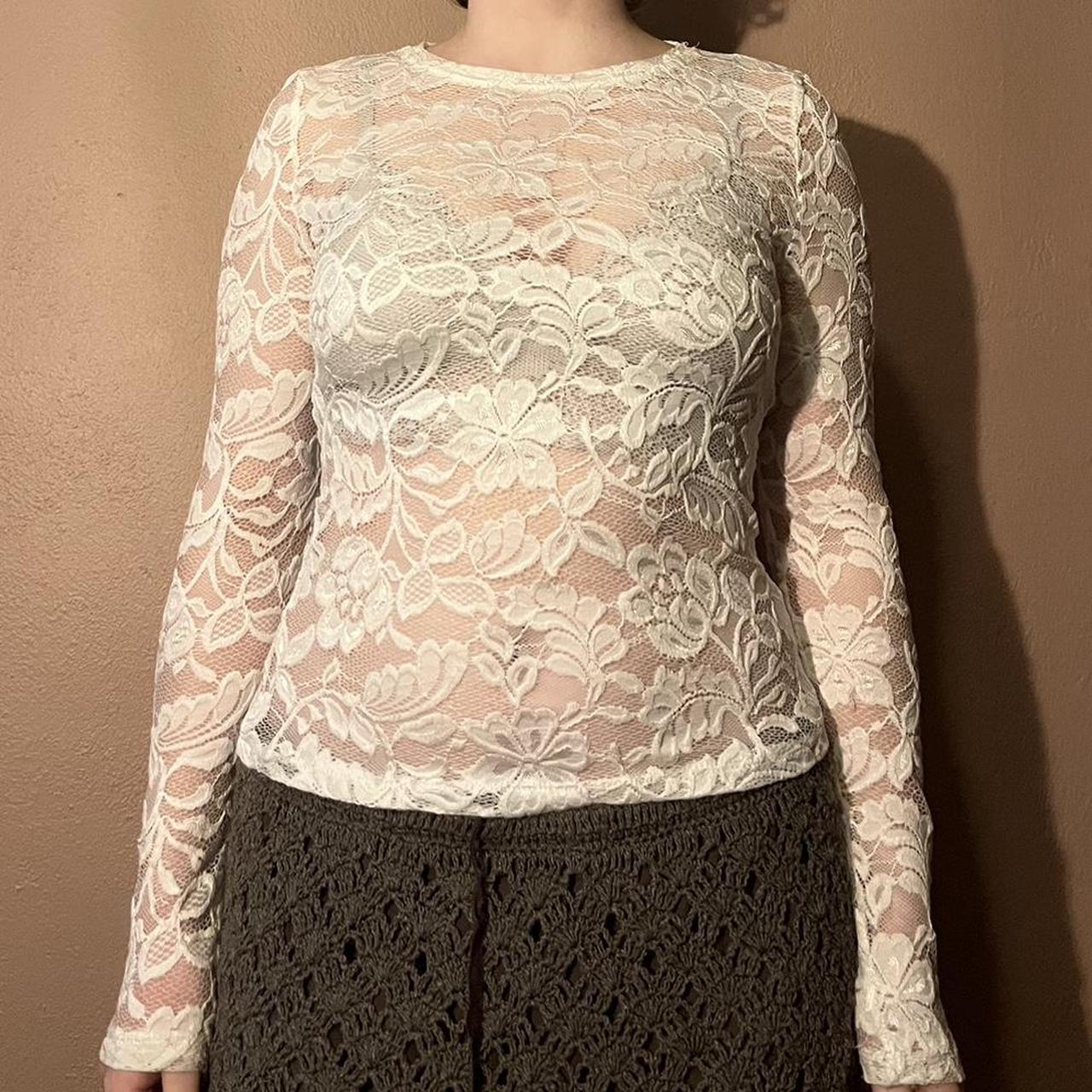 Sheer white long sleeve lace top Super cute for... Depop