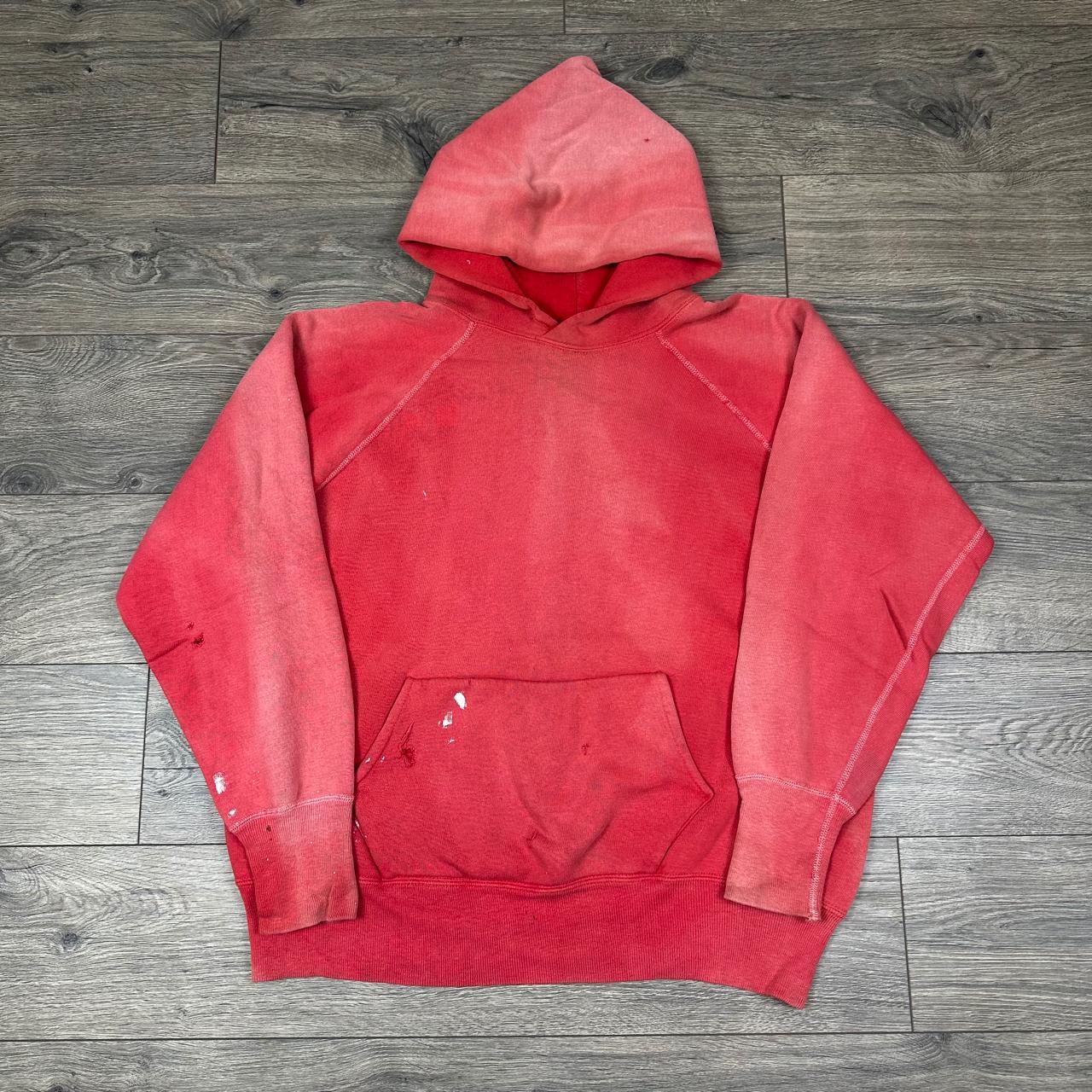 Vintage 1960s Hoodie Red Sun Faded Pullover Blank... - Depop