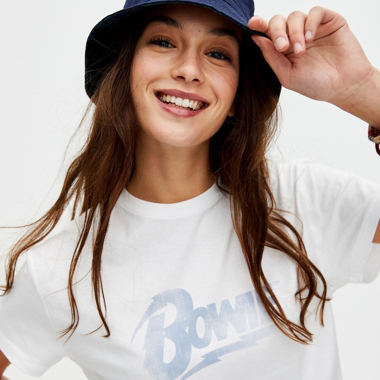 Pull&Bear Women's White and Purple Tshirt Depop