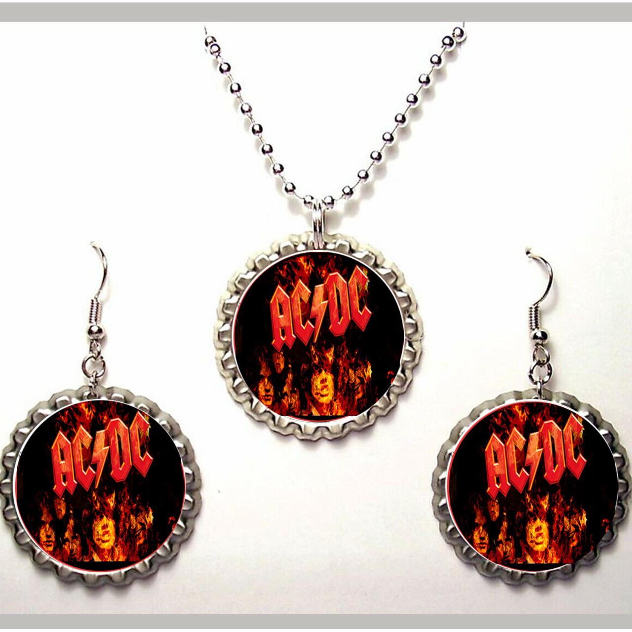 ACDC ROCK band necklace and earrings set These are... - Depop
