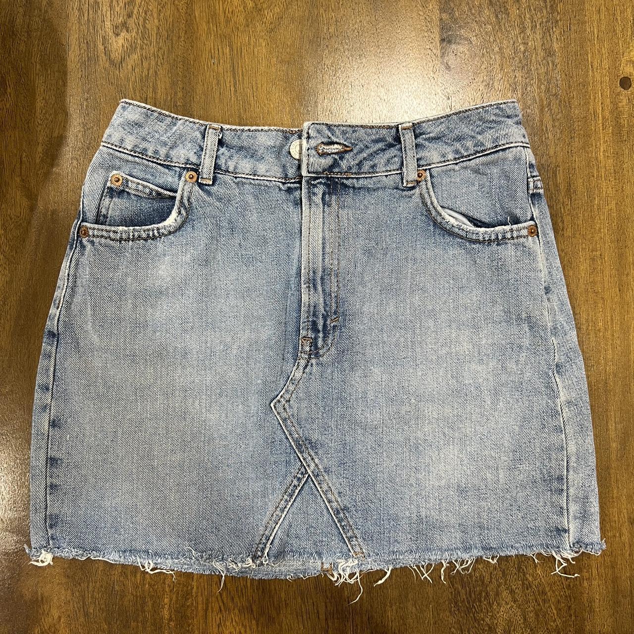 The most perfect mini denim skirt in washed blue... - Depop