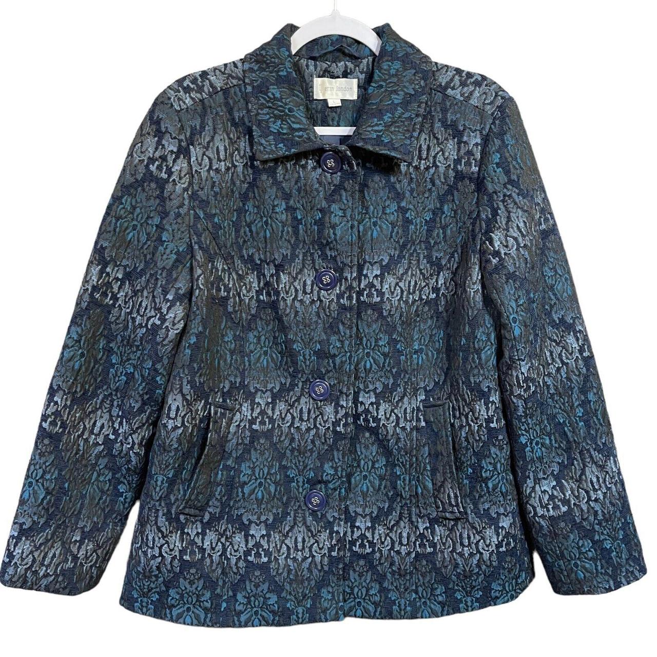 Erin London Womens Jacket Size Large Blue Ikat Print - Depop