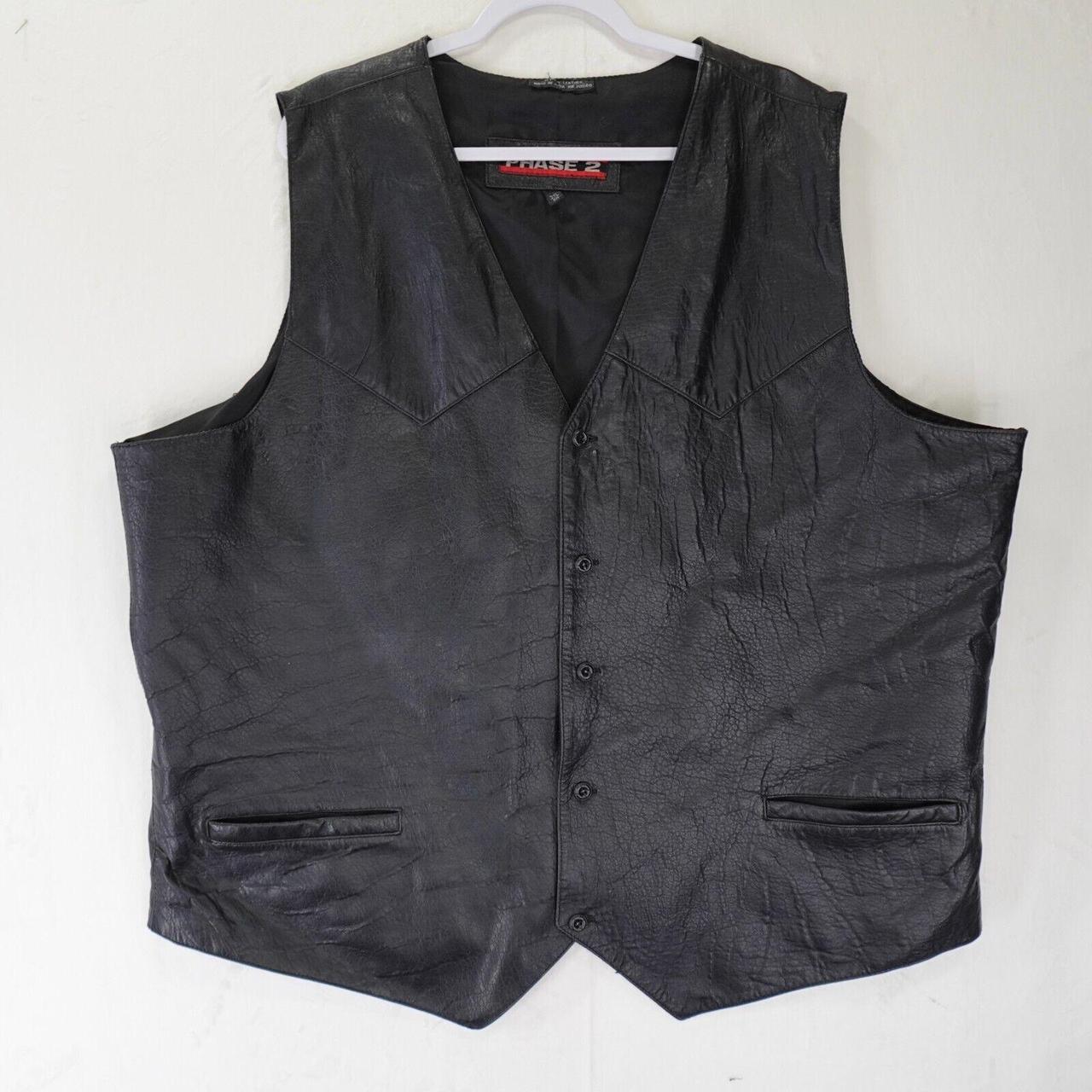 Phase 2 Vest Mens 3XL Black Leather Button Front Depop