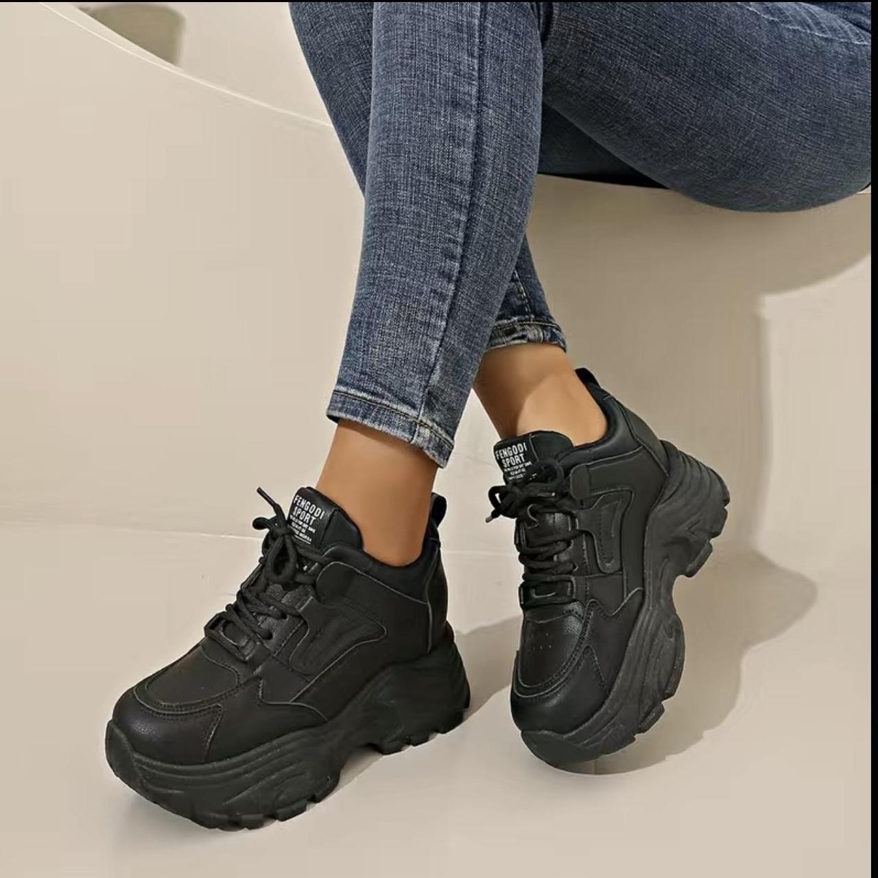 Chunky Black Trainers (more photos on... - Depop