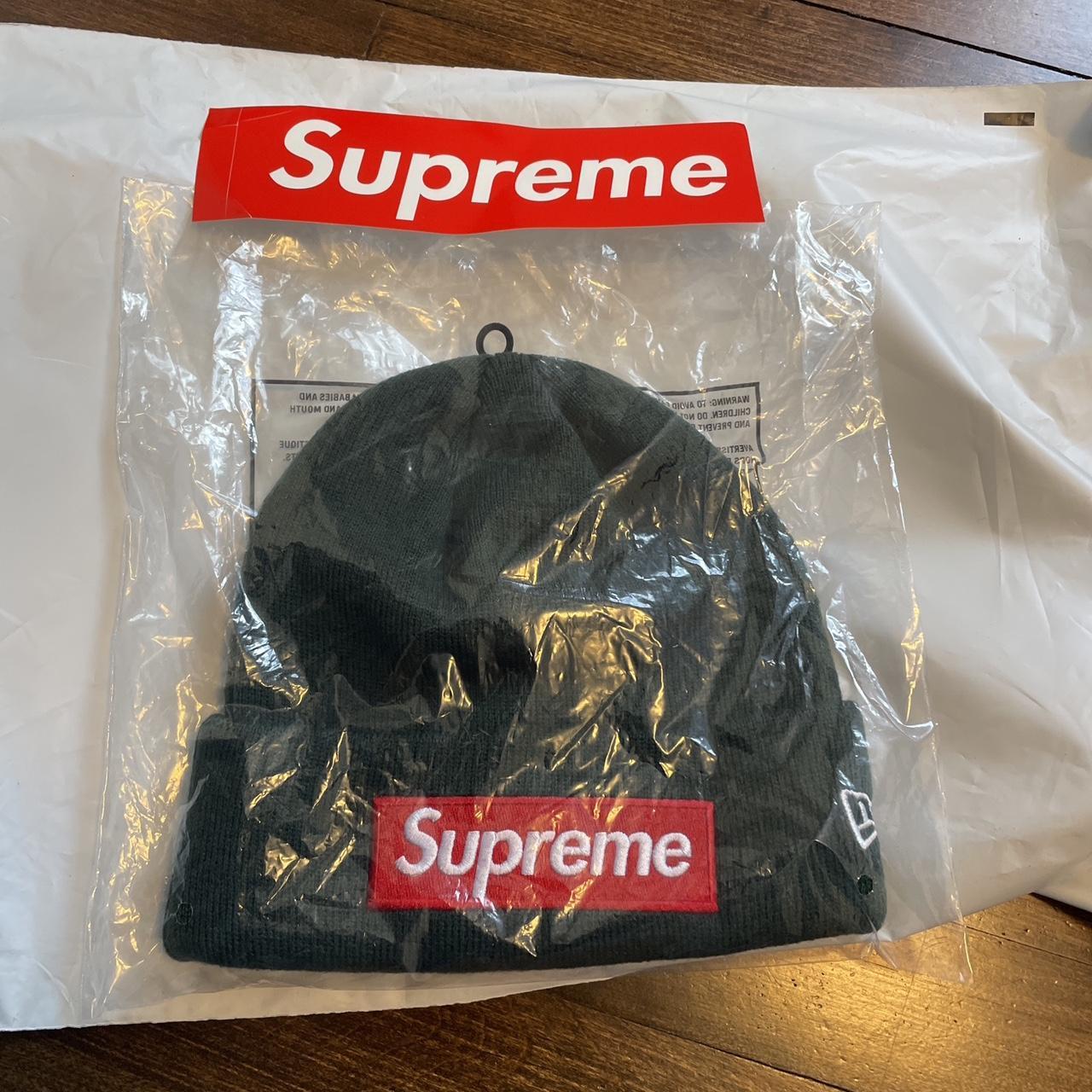 Supreme New Era Box Logo Beanie Green Dark Pine Red... - Depop