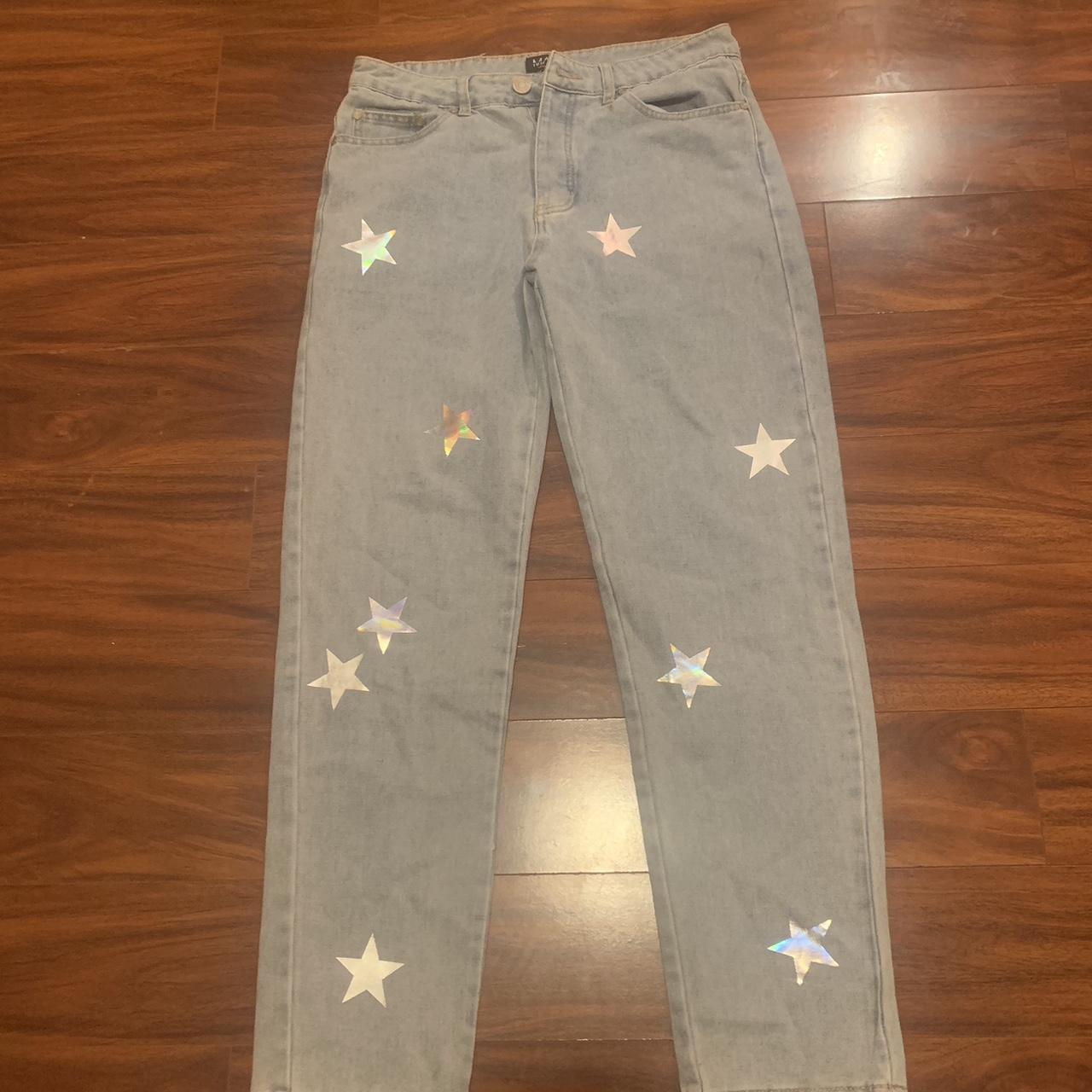 boohooMAN Tall Relaxed Fit Star Print Jeans Worn... - Depop