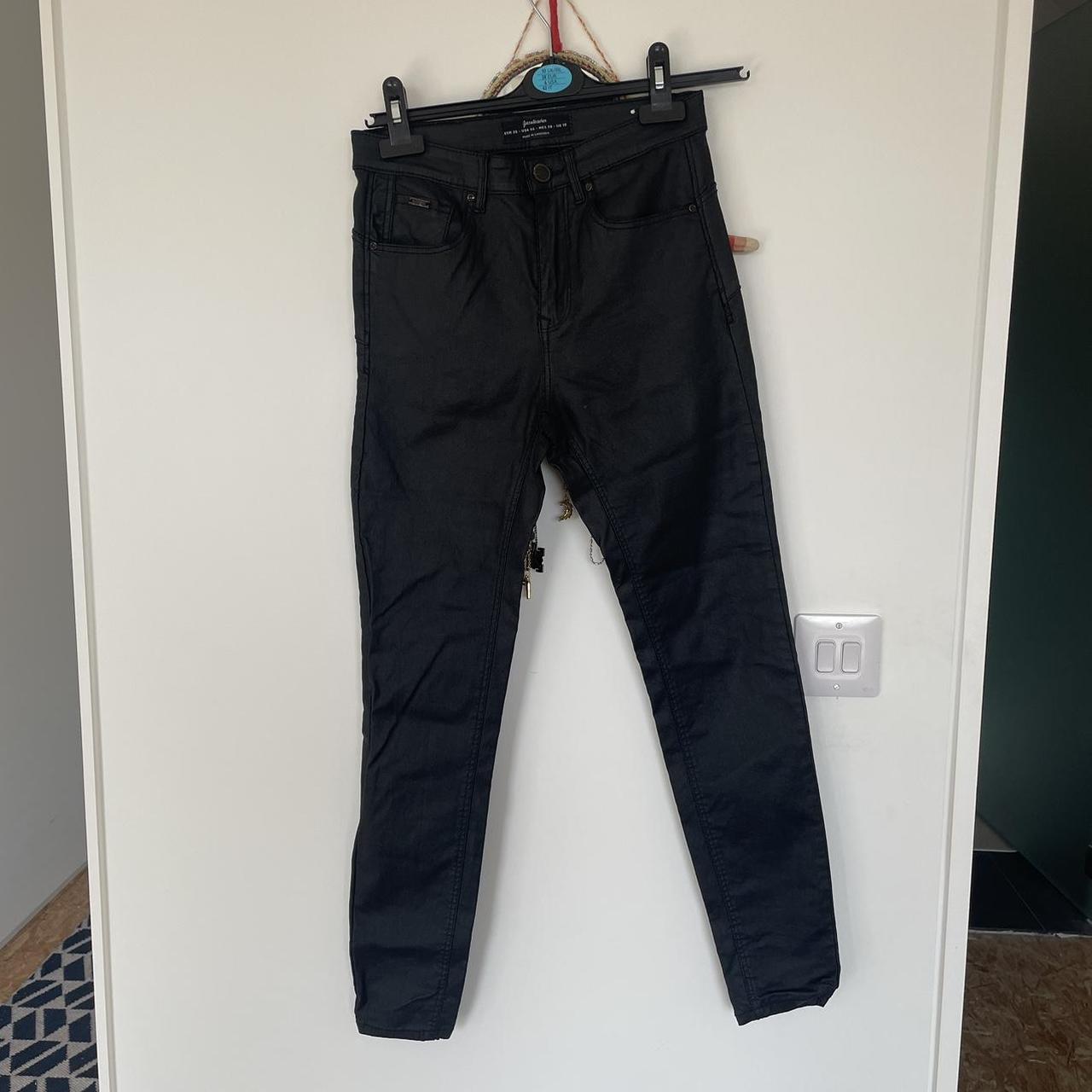 Stradivarius leather look black jeans Size UK 10... - Depop