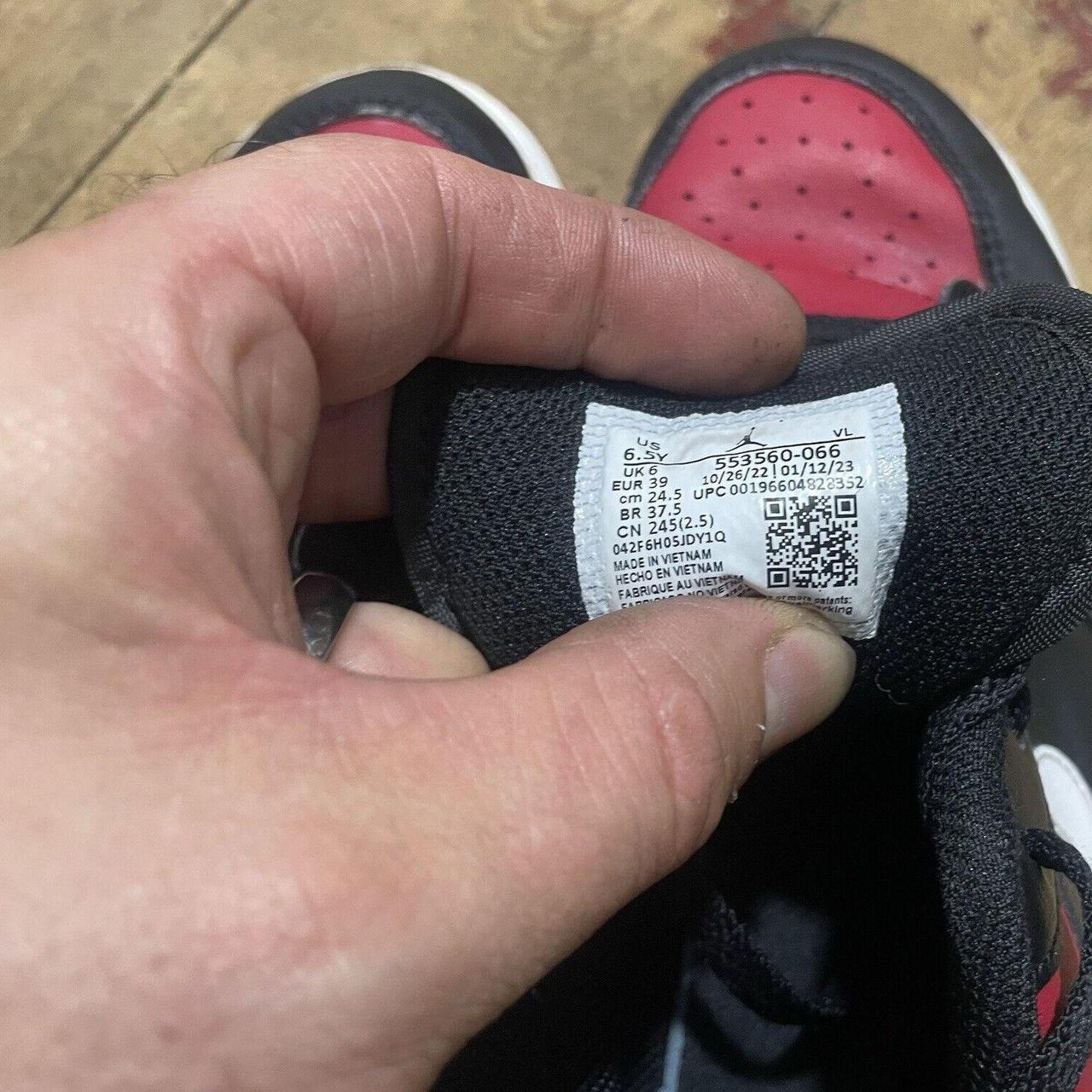 Size 6 UK Jordan 1 Low Red White Black Bred Toe... Depop