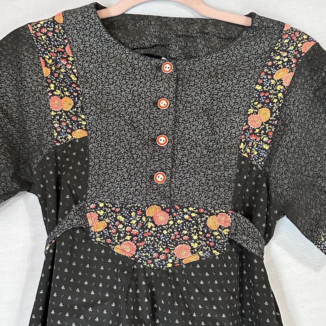 Vintage Georgie Juniors Black Floral Dress, size... - Depop