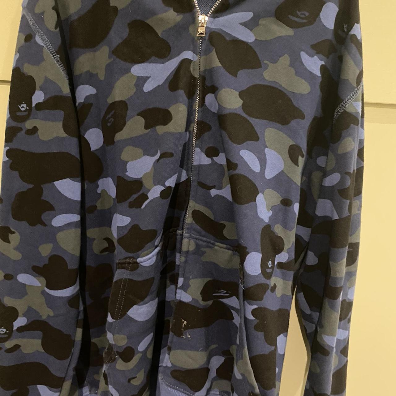 Navy camo zip up Bape hoodie, size small, Good... - Depop