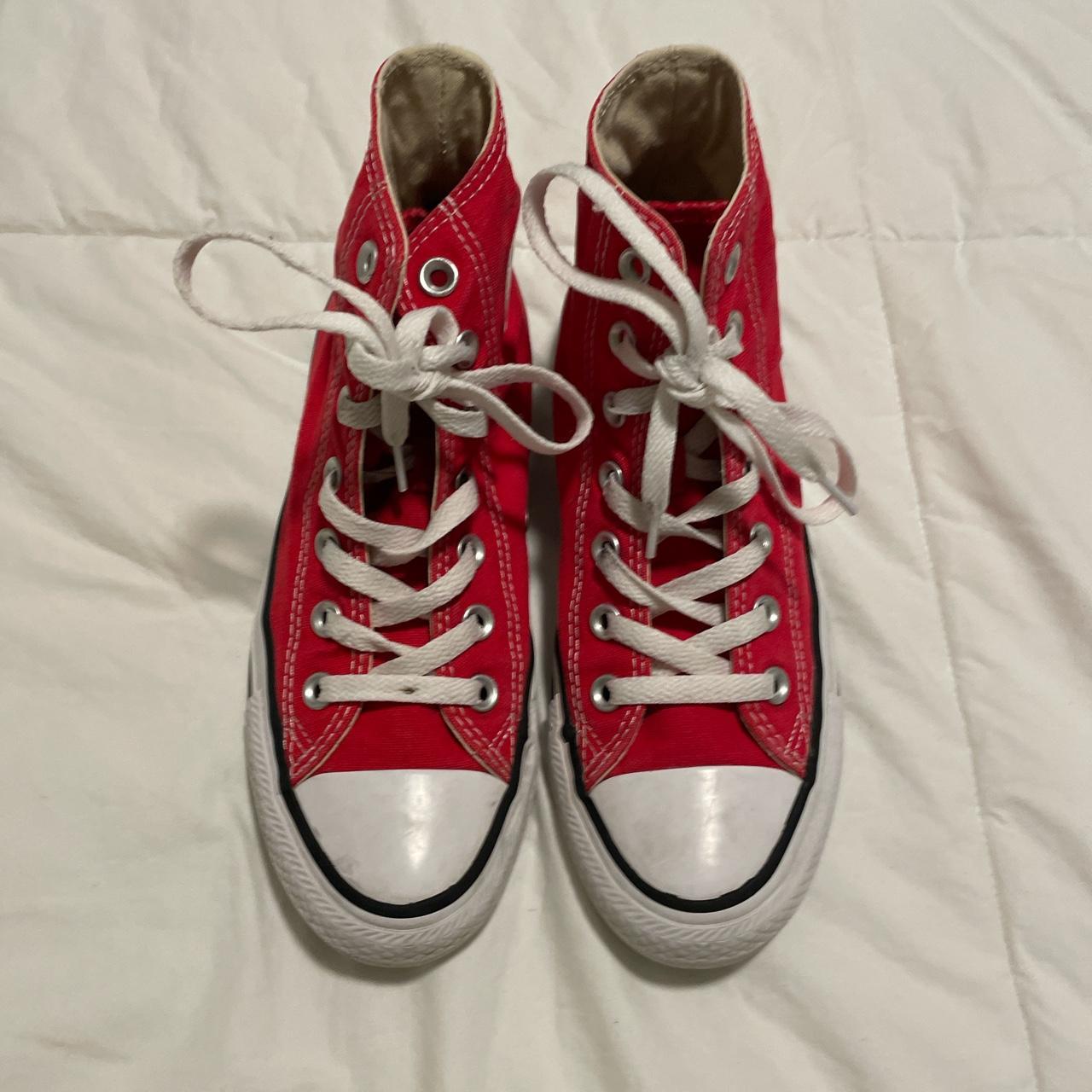 red high top converse they are worn #red #converse... - Depop