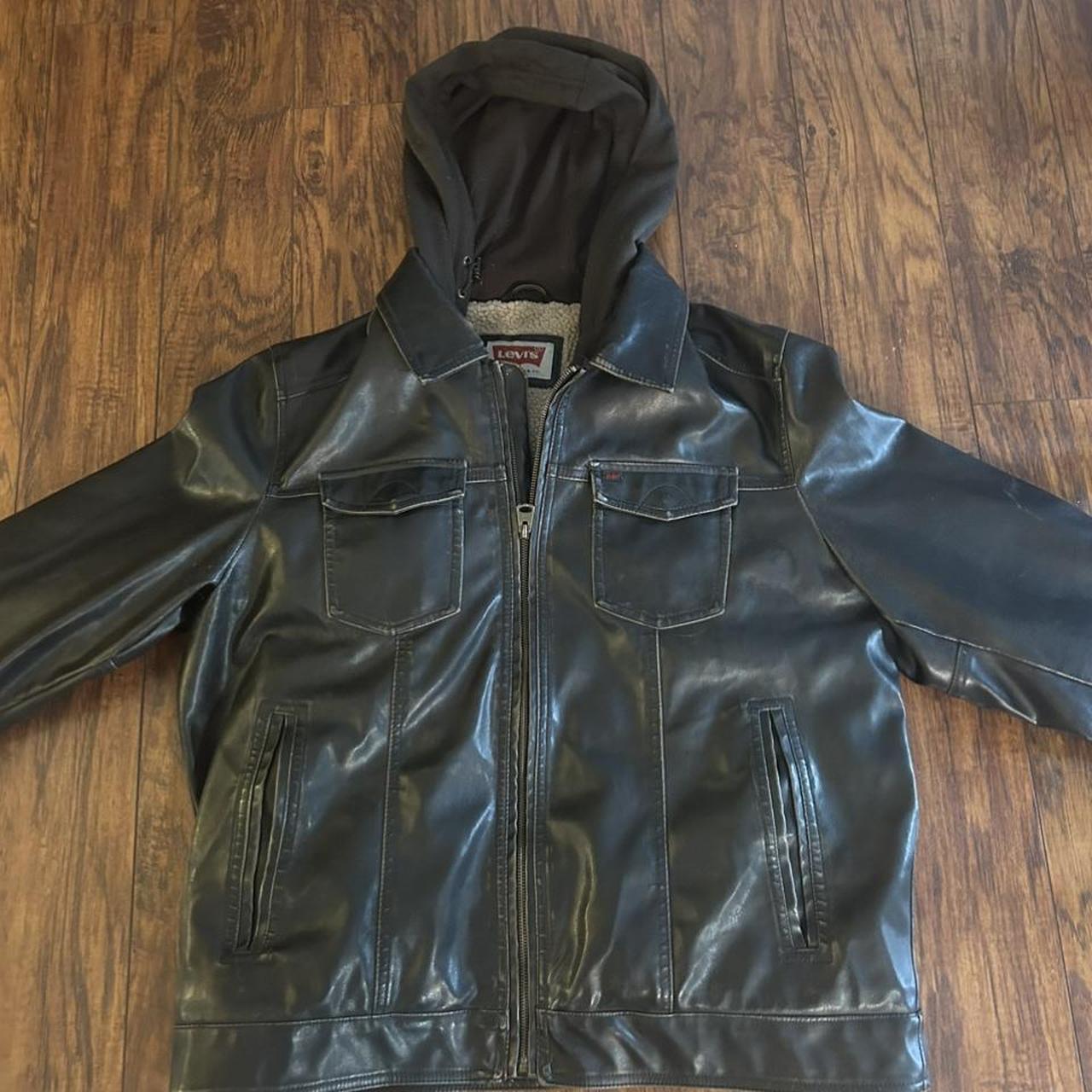 Vintage Levi's Men's Leather Coat, - Zipper, - Button...