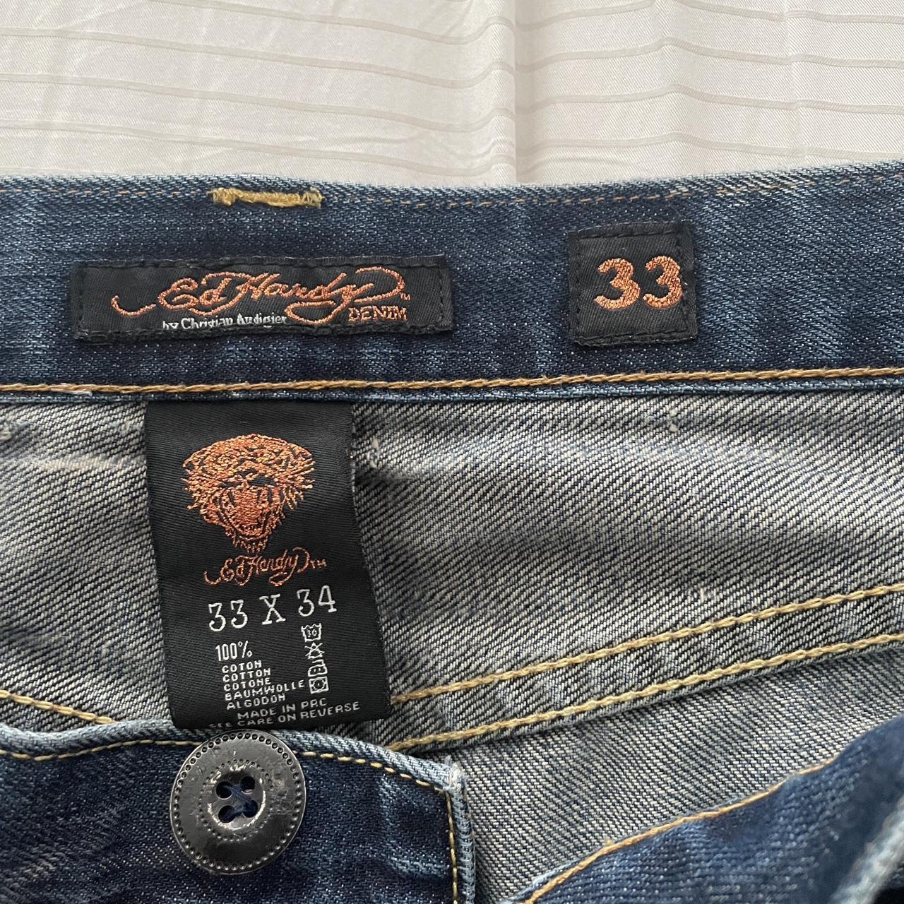 mens bootcut/flare ed hardy embroidered jeans - size... - Depop