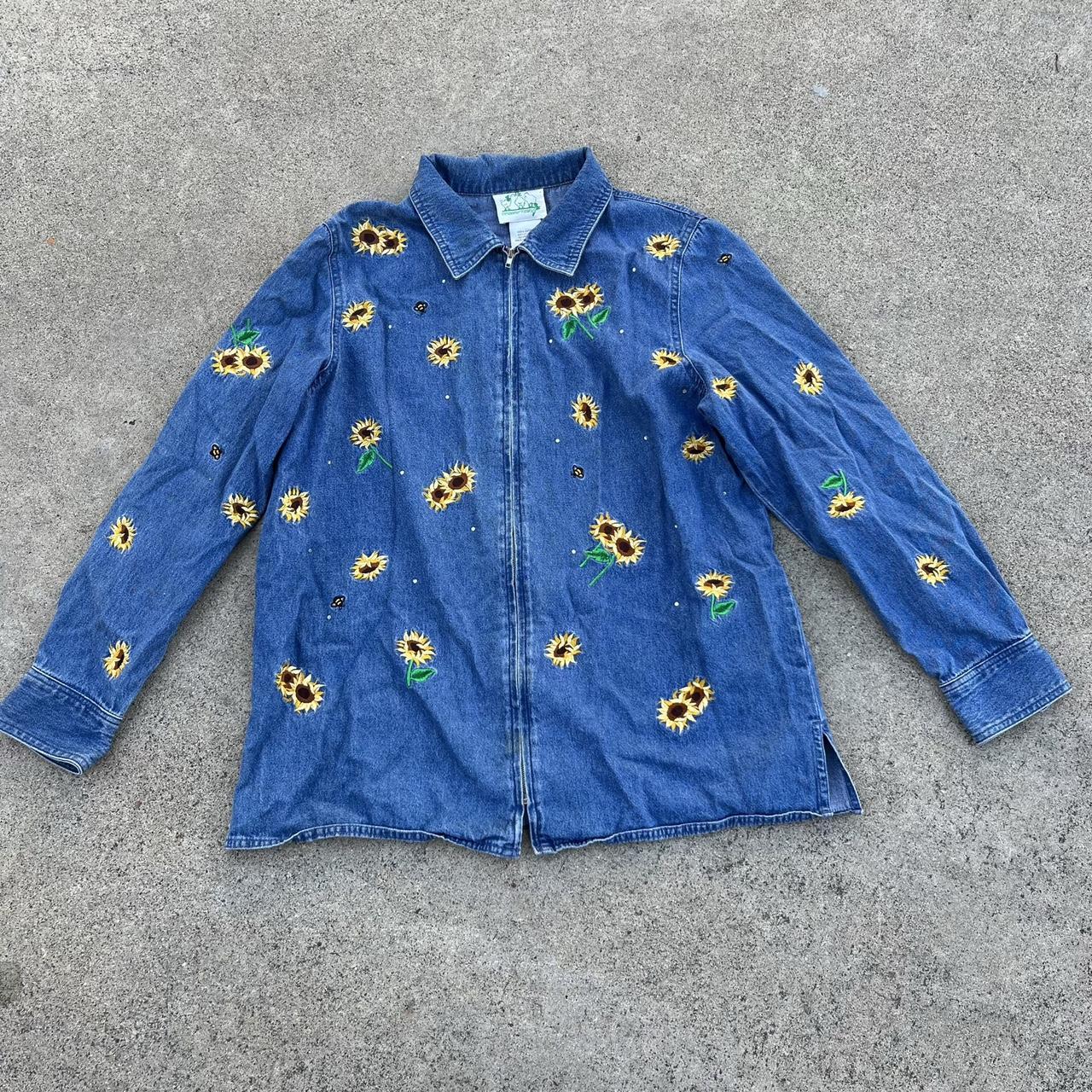 Embroidery Quacker Factory Denim Jacket Vintage 90's Sunflower