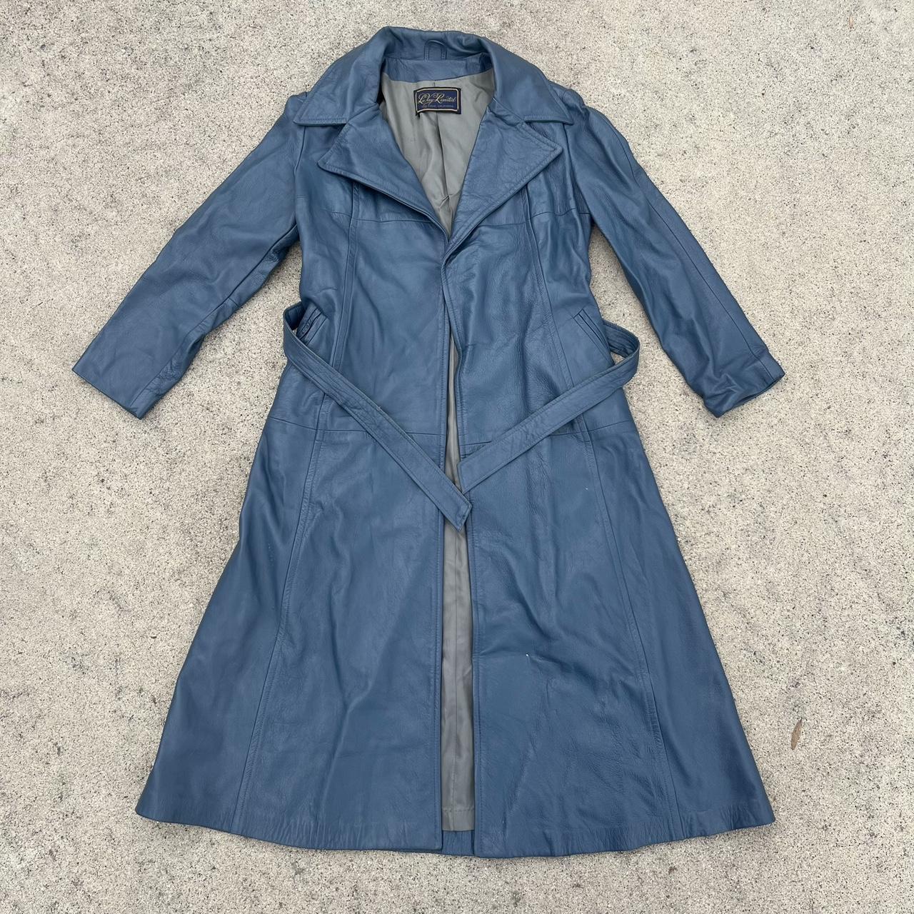 Vintage 70’s blue leather trench coat! This earthy...