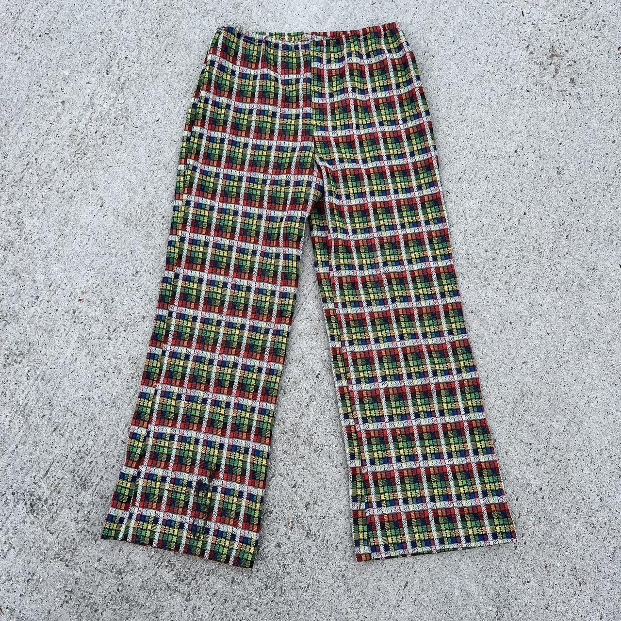 Vintage 70s rainbow plaid bell bottom pants. Please... - Depop