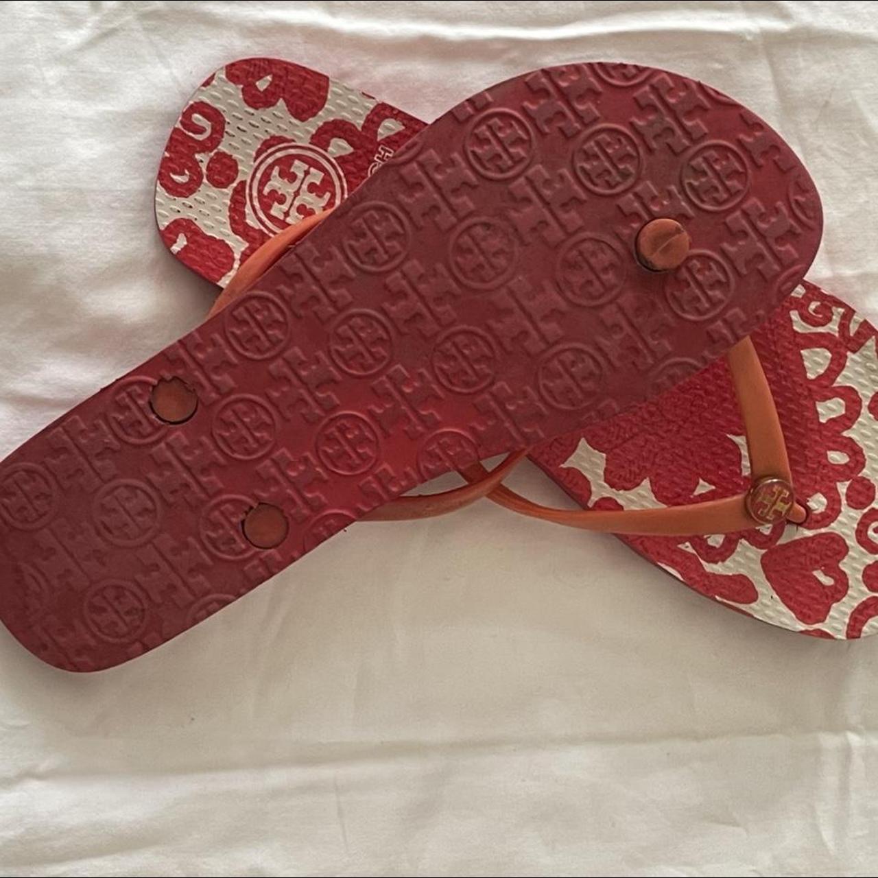 Adorable Tory Burch flip flops! White with unique... - Depop