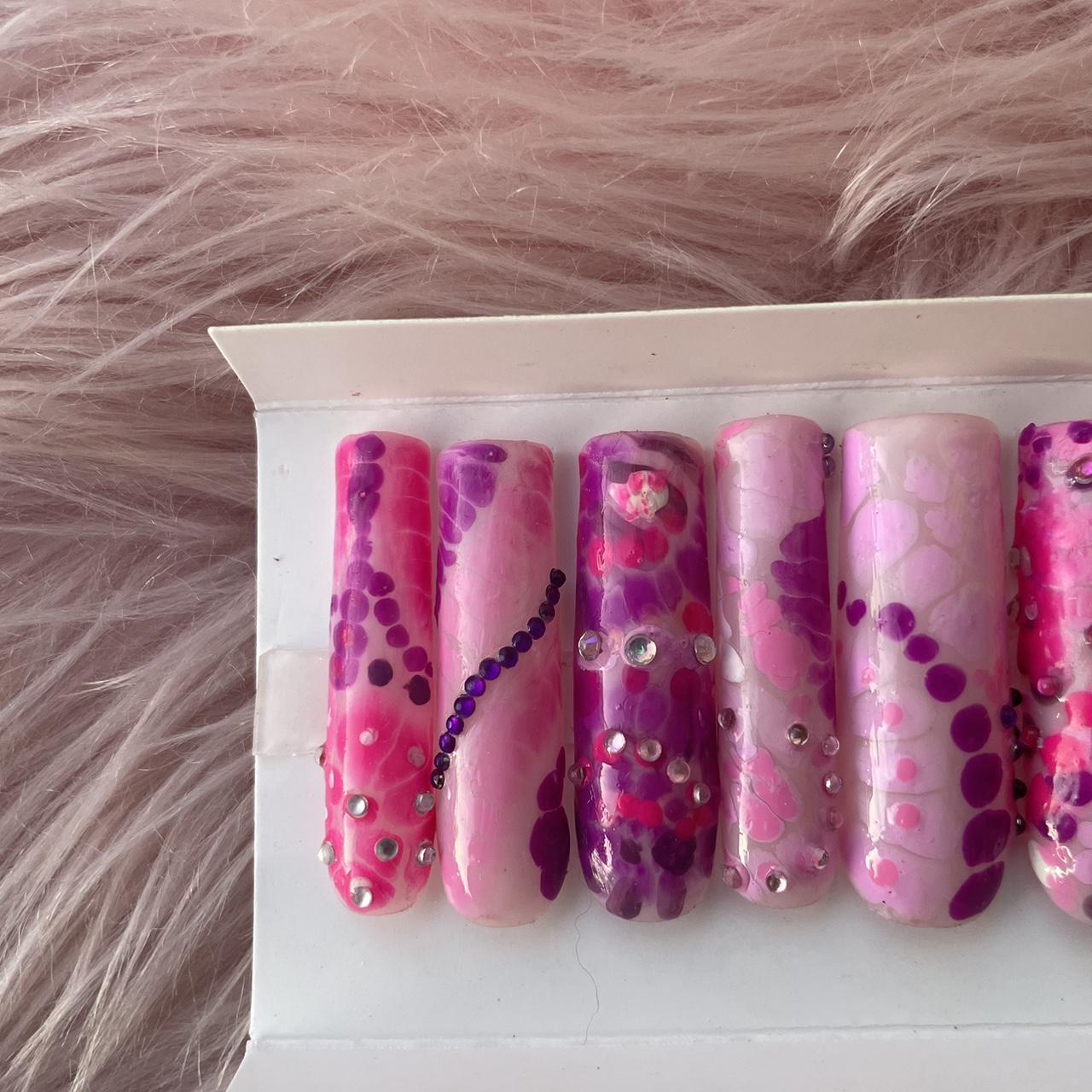 Pink Press-On Nails 🩶Handmade Press-Ons 🩶Cuticle... - Depop