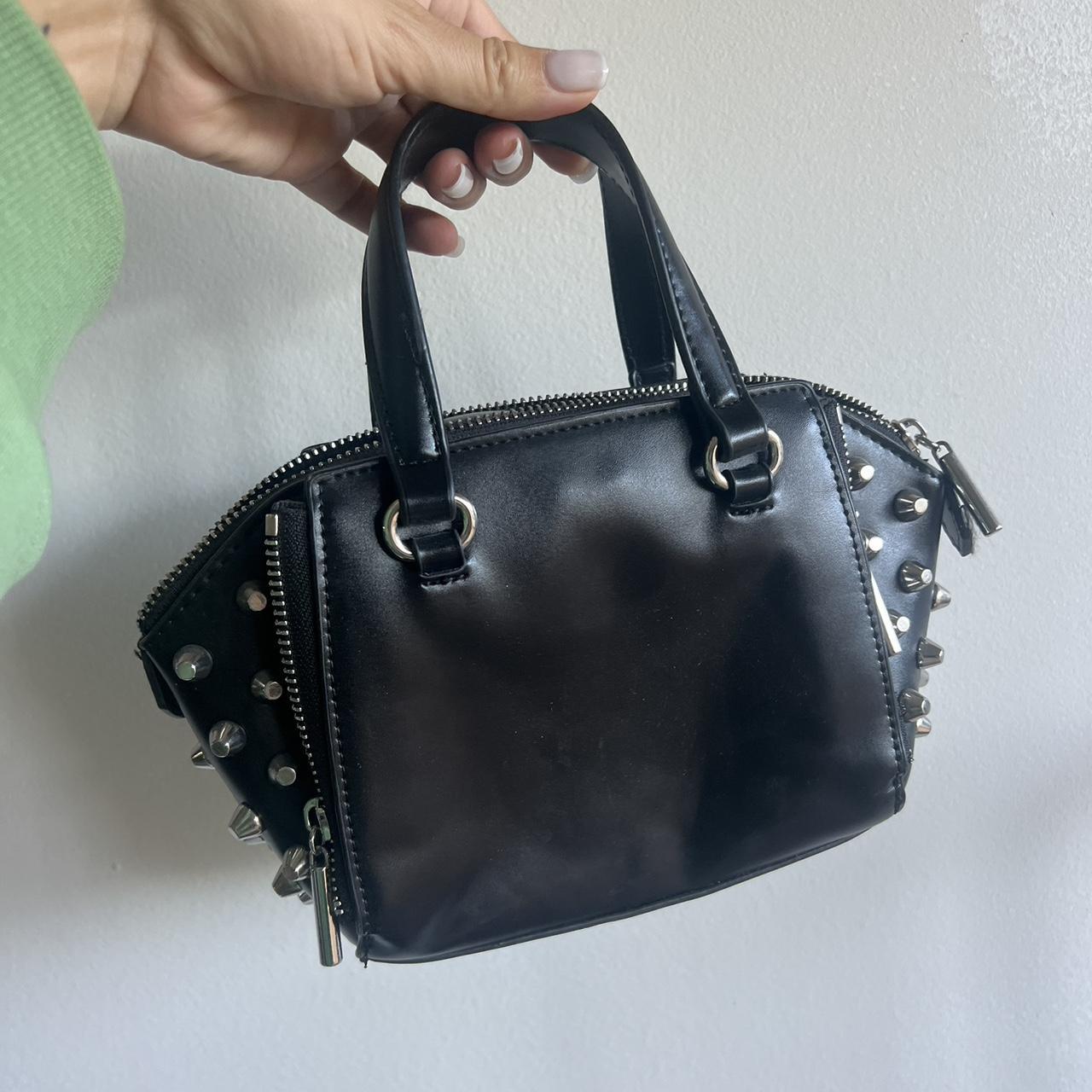Little Zara black bag with studs and silver chain Depop