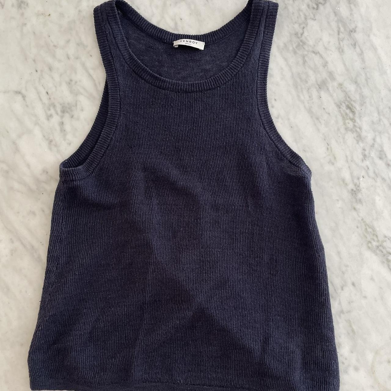 Venroy knitted linen fabric navy singlet. Size S (8). - Depop