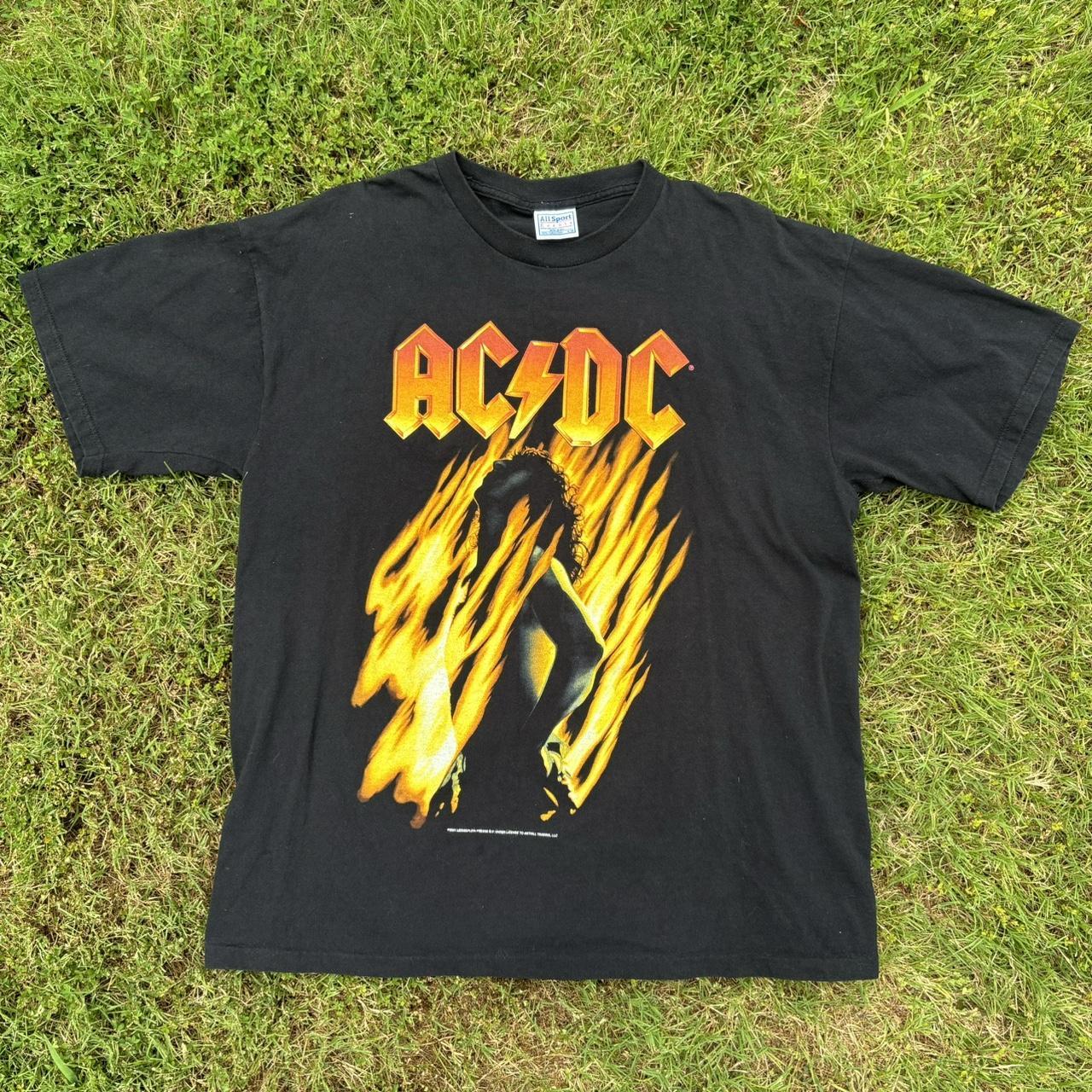 Vintage 2001 Y2K ACDC Bonfire Graphic T-Shirt NOT... - Depop