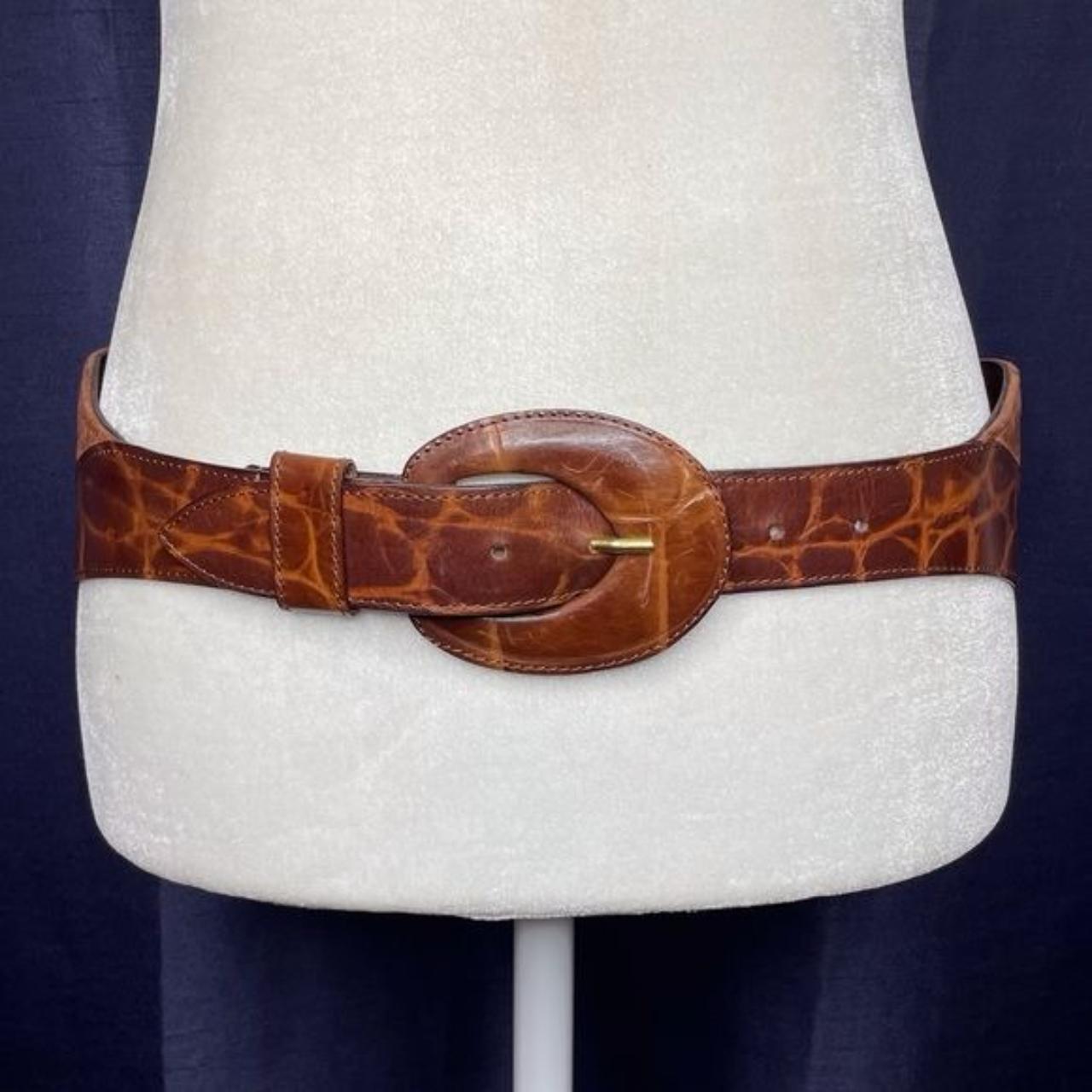 90s Wide Croc Embossed Leather Belt