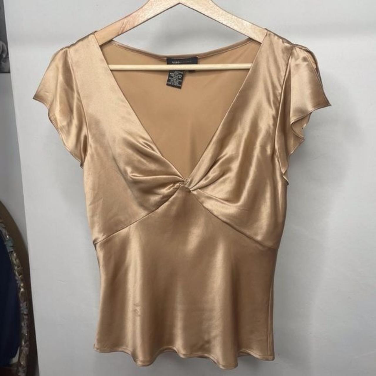 Y2K Flutter Sleeve Silk V-Neck Gorgeous Golden... - Depop