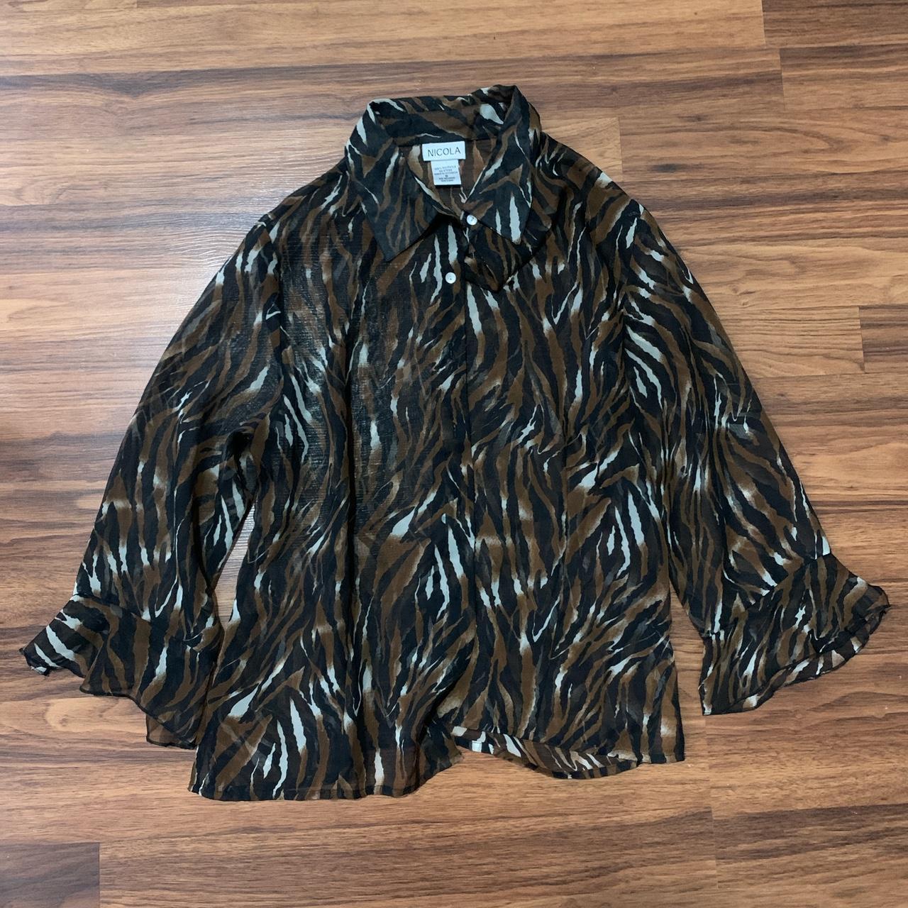 Sheer brown and black cat print top #animalprint... - Depop