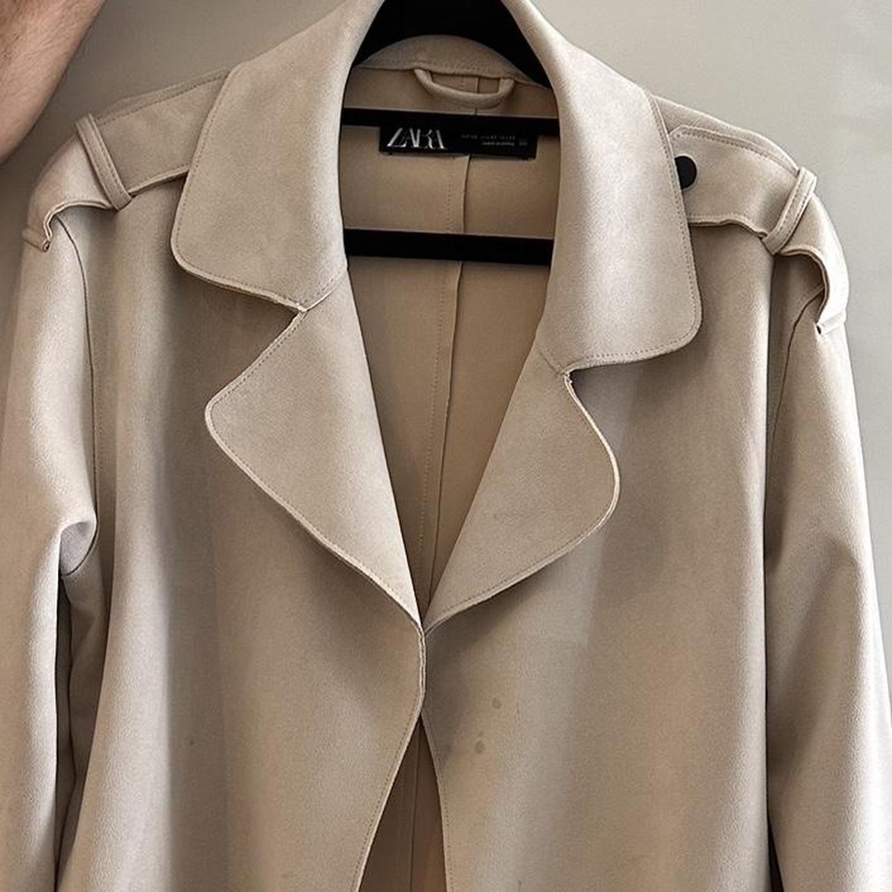 Zara Cream Faux Suede Trench - Depop