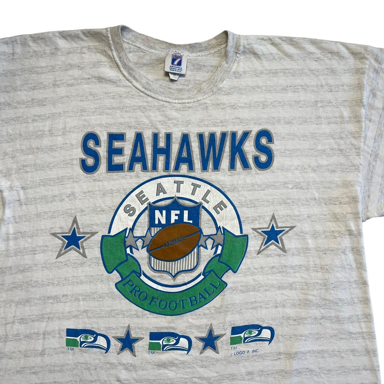 Vintage Seattle Seahawks Tee Blue and white Y2K - Depop