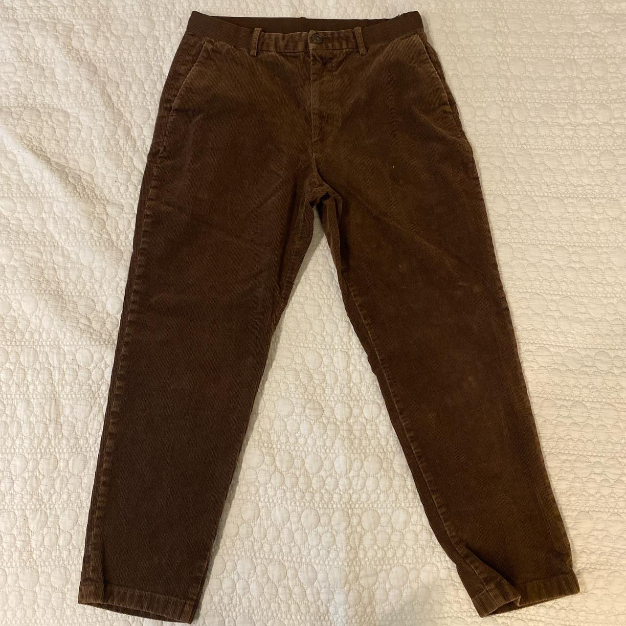 Uniqlo Brown Corduroy Pants with Drawstring size M... - Depop