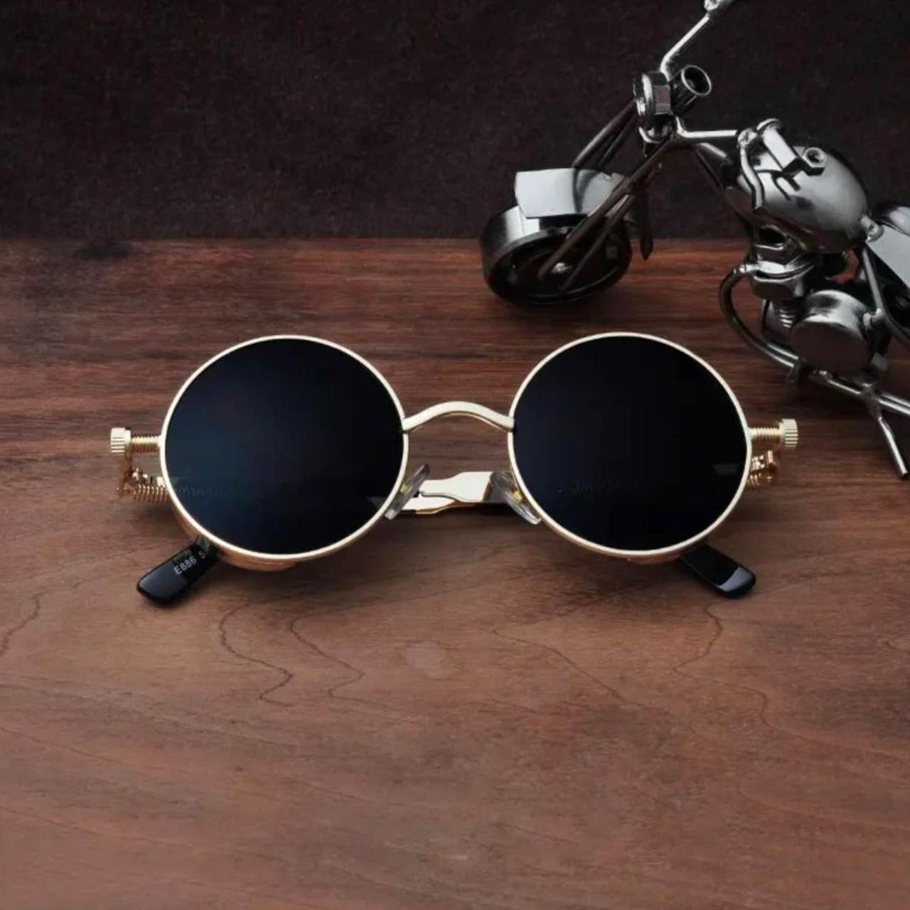 Men's Black and Gold Sunglasses | Depop