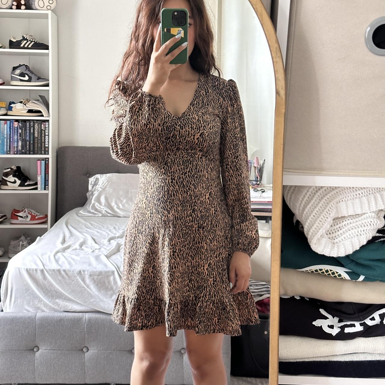 Leopard print mini dress with a V neckline and