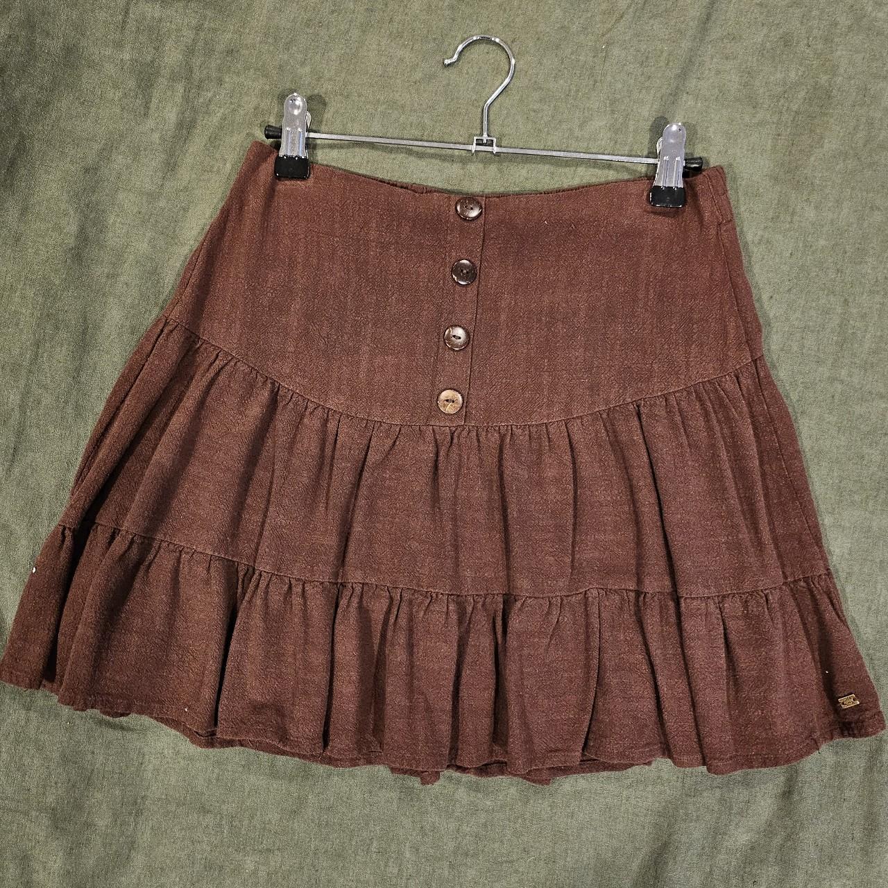 Ghanda beachy/whimsygoth mini tiered skirt in brown... - Depop