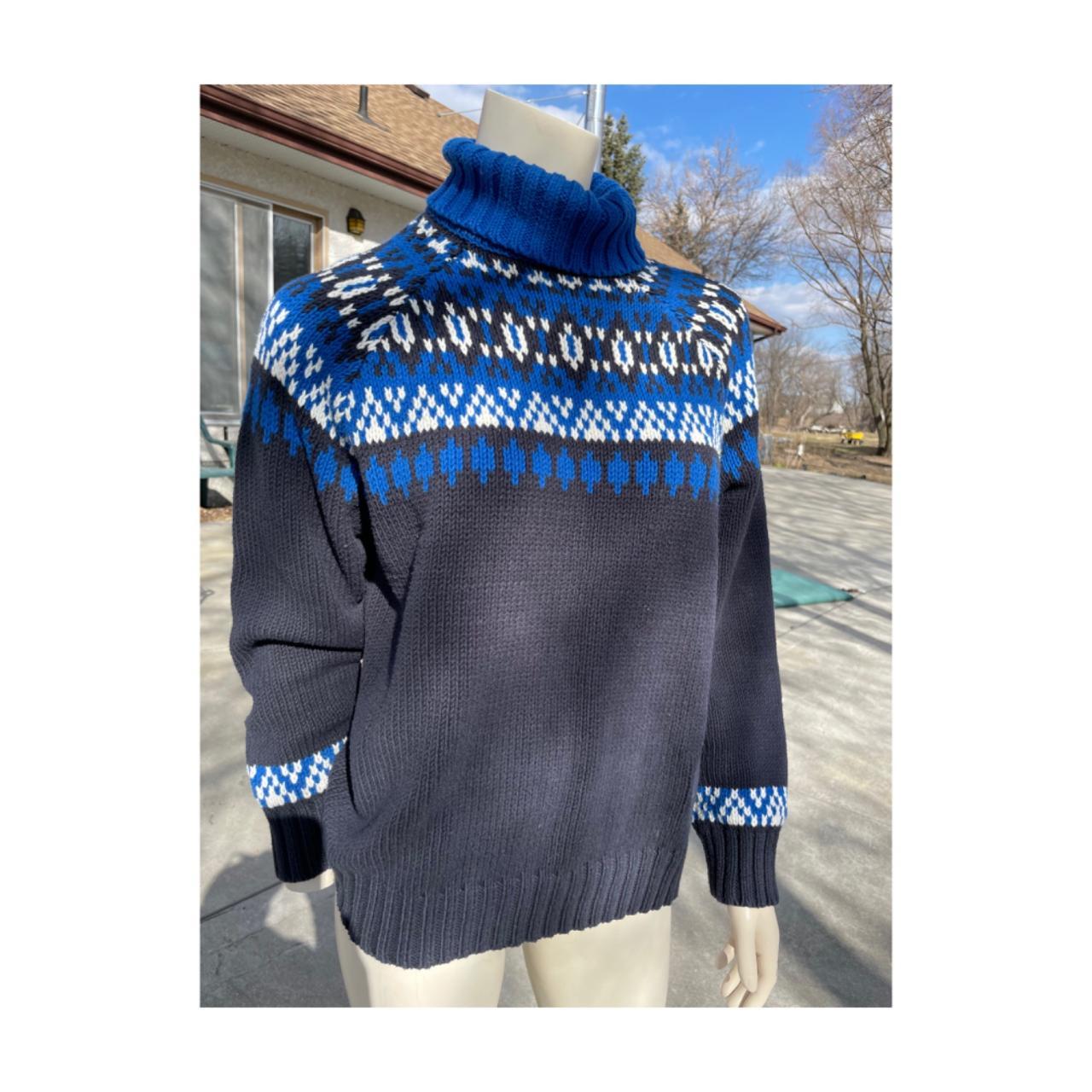 1990's Wool Turtleneck Sweater in Blue With Black 