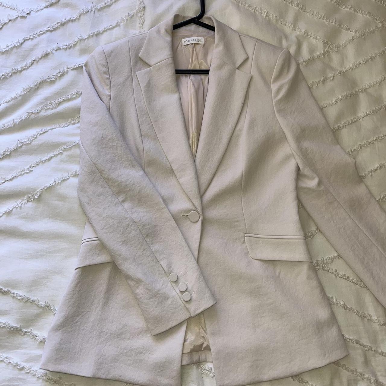 Kookai Ariel Tuxedo Blazer - White Sand (sold... - Depop