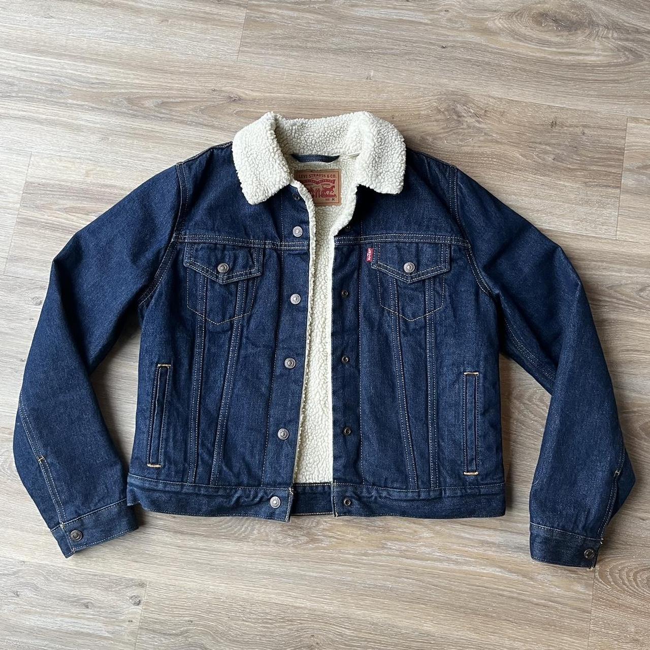 Levi’s women’s Sherpa Denim Jacket, dark denim wash.... - Depop