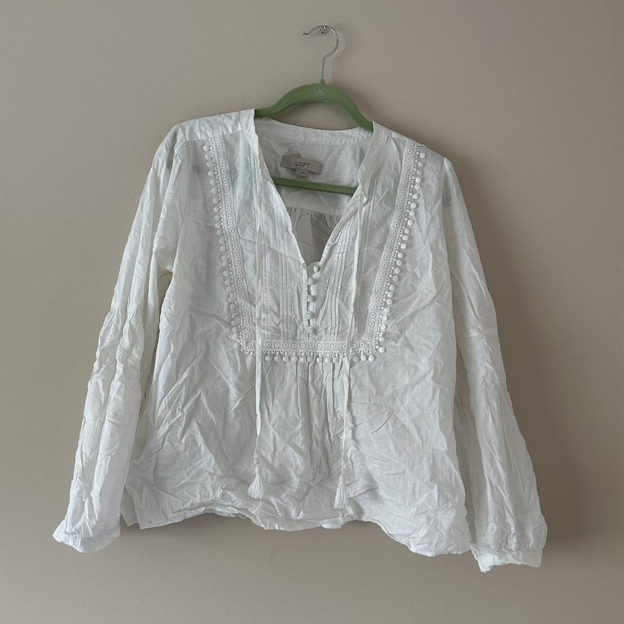 Loft White Linen Shirt This blouse by Loft is the... - Depop