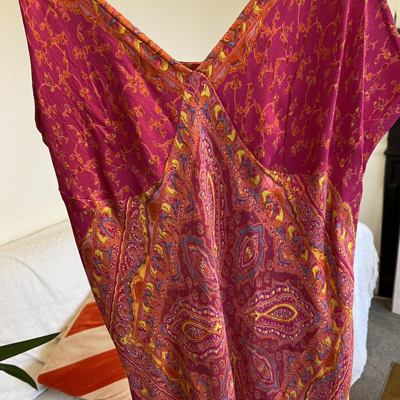 Vintage Oasis cami/slip midi dress. Orange and pink... - Depop