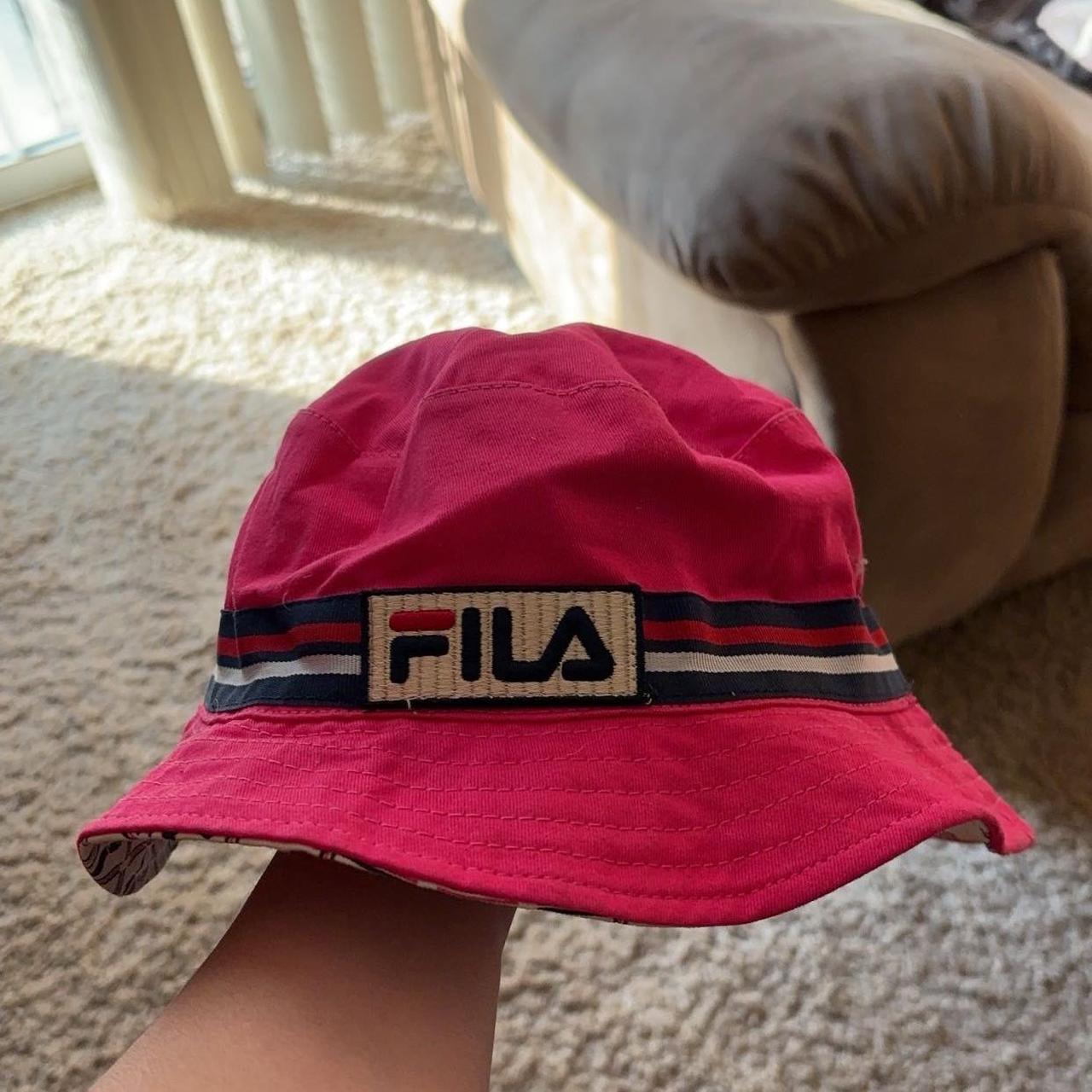 80s Fila pink red and blue bucket hat. a little