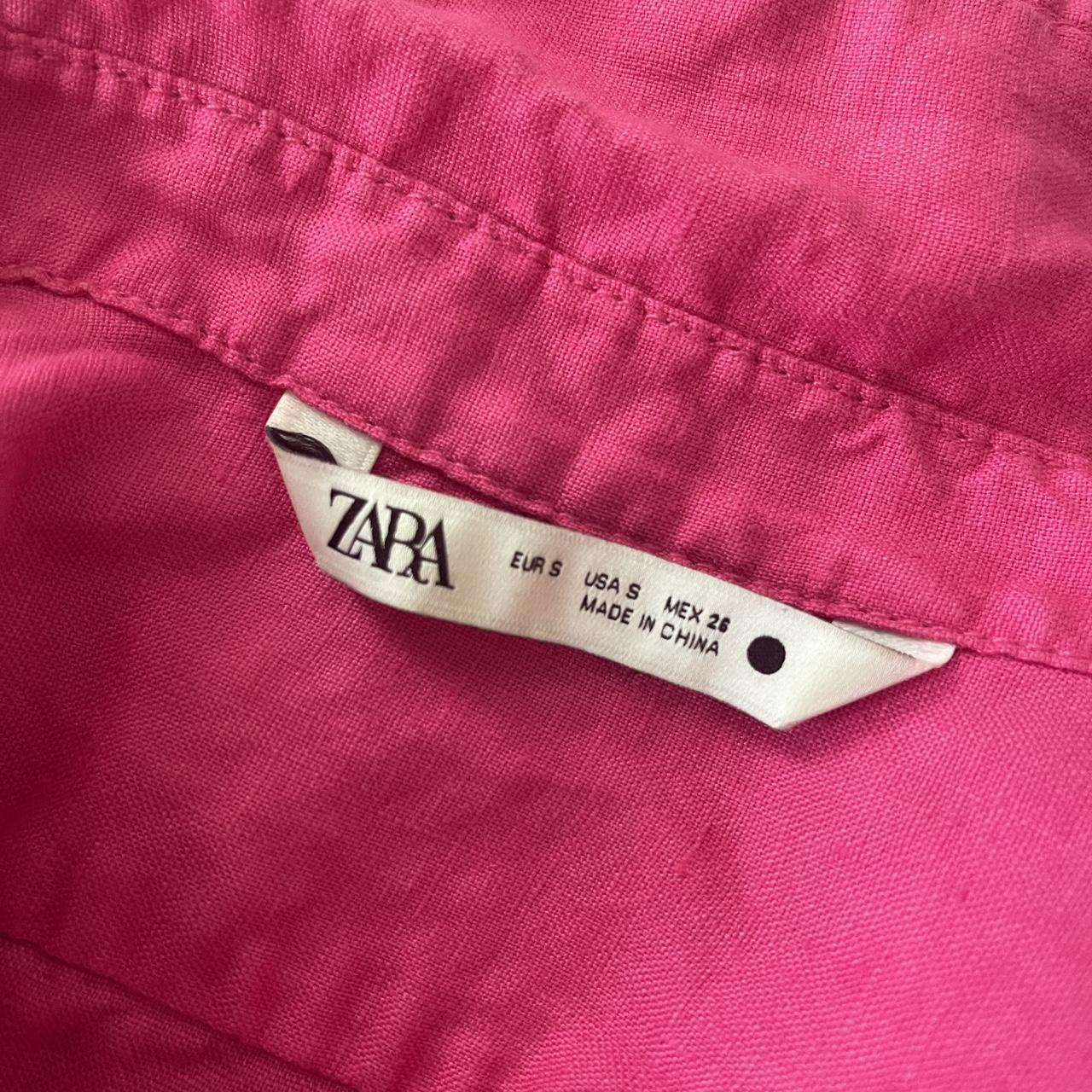 Hot Pink Zara Linen Button Up Shirt Small Worn once... - Depop