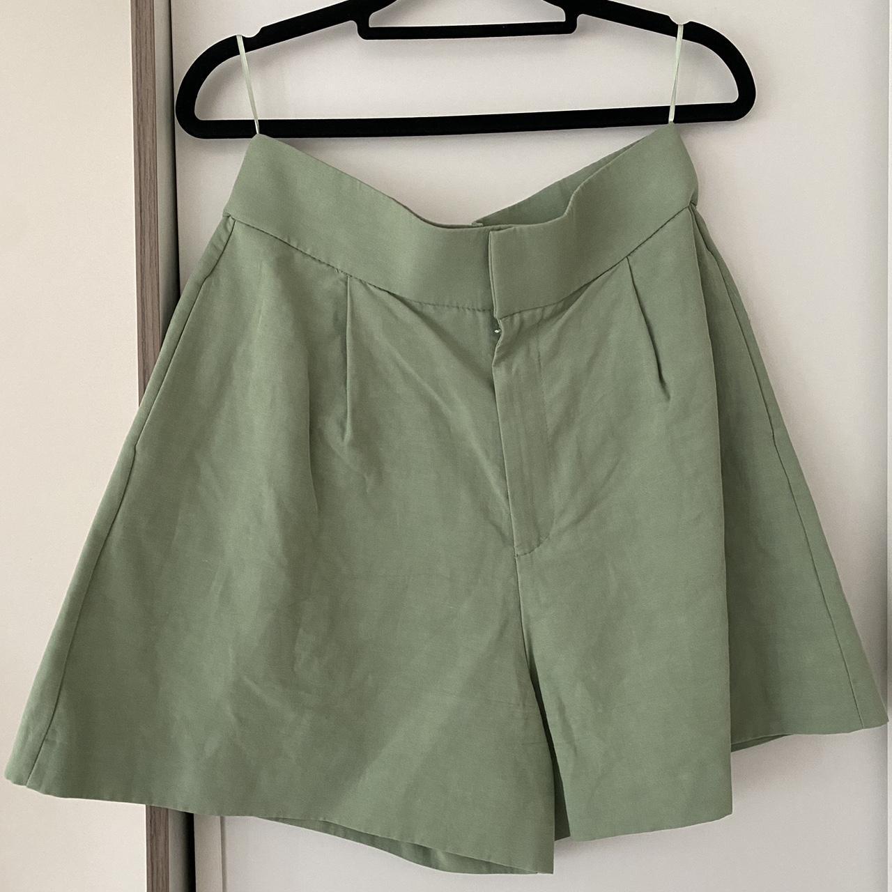 Zara Green Linen Two Piece Bermuda style shorts and... Depop