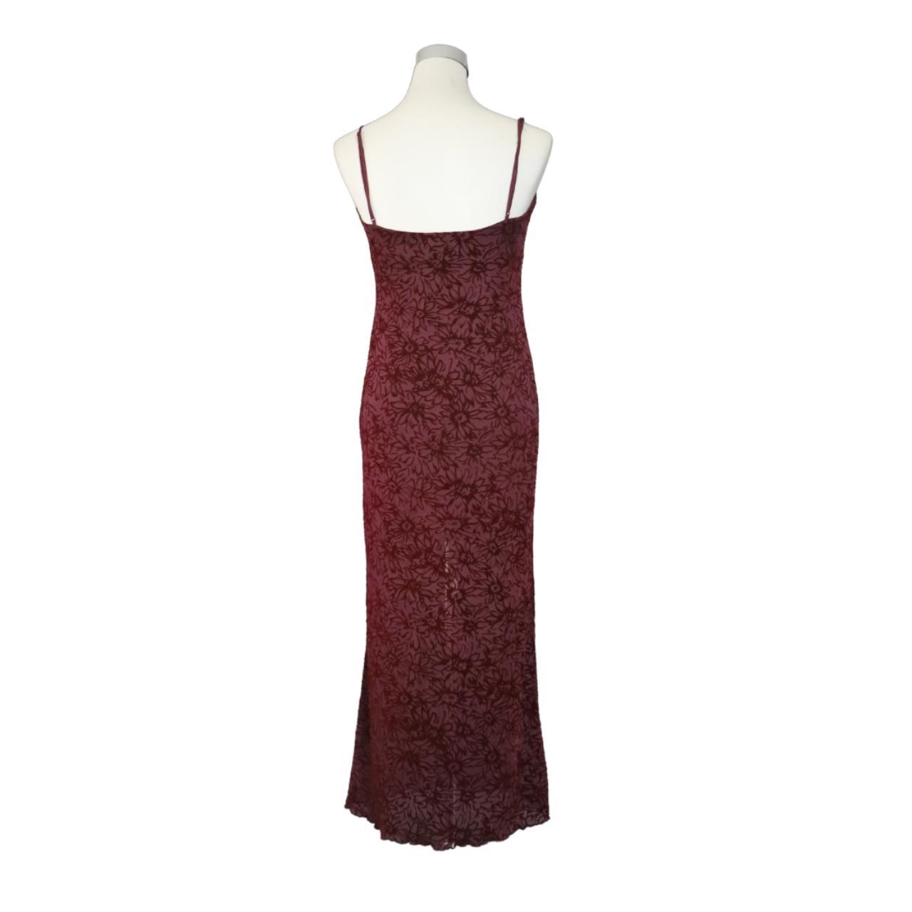 Burgundy Print Floral Mesh Strappy Maxi Slip Dress... - Depop