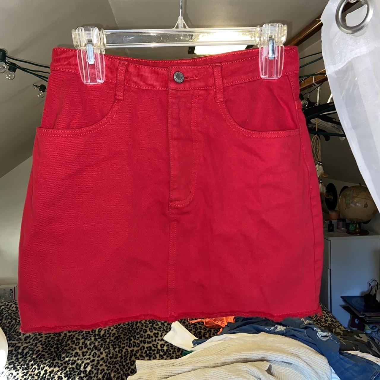 Red Denim Skirt From Brandy Melville Size Medium Depop 