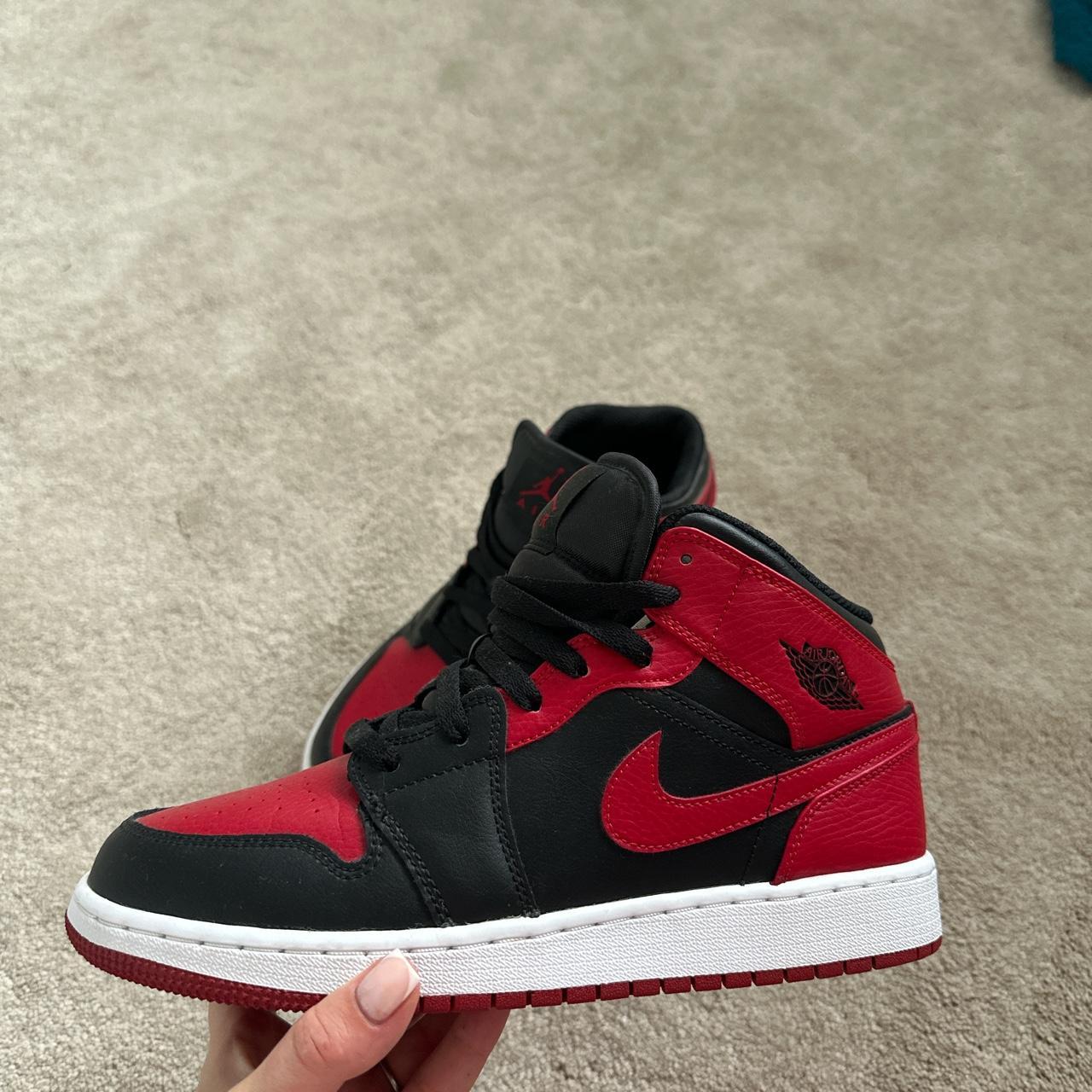 Jordan Air 1 Mid - Red and Black comes with box Size... - Depop