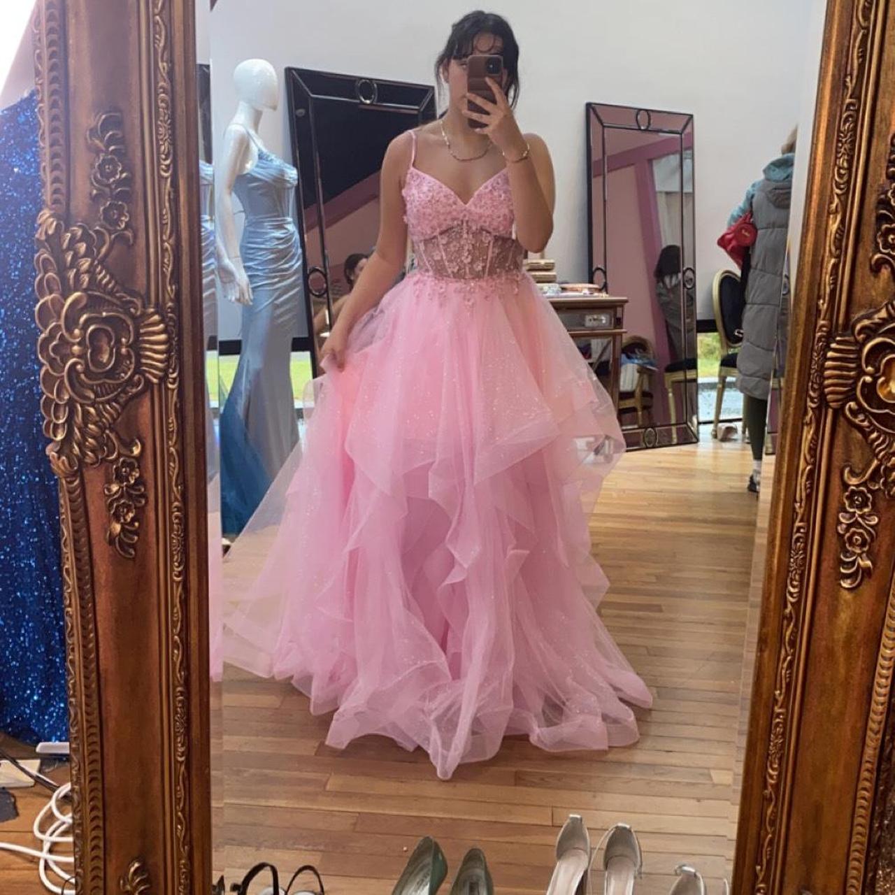 Selling my stunning pink corset debs dress from... Depop